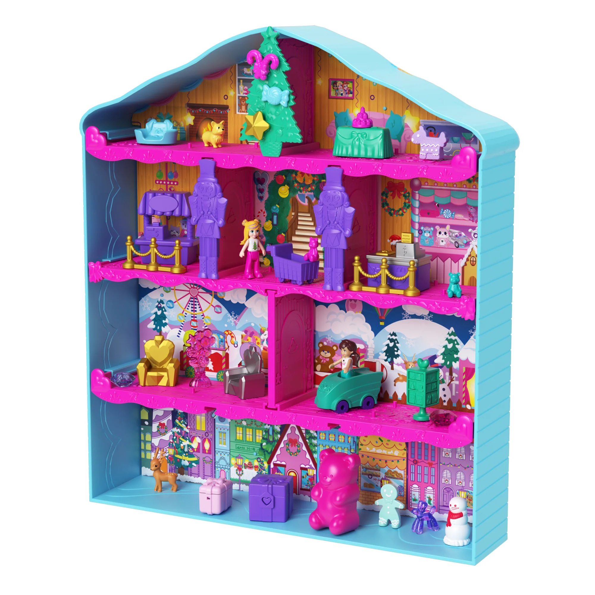 Polly Pocket Dolls And Playset Advent Calendar, Gingerbread House With Dollhouse Furniture, Toy Car, And Holiday Accessories - Image 2