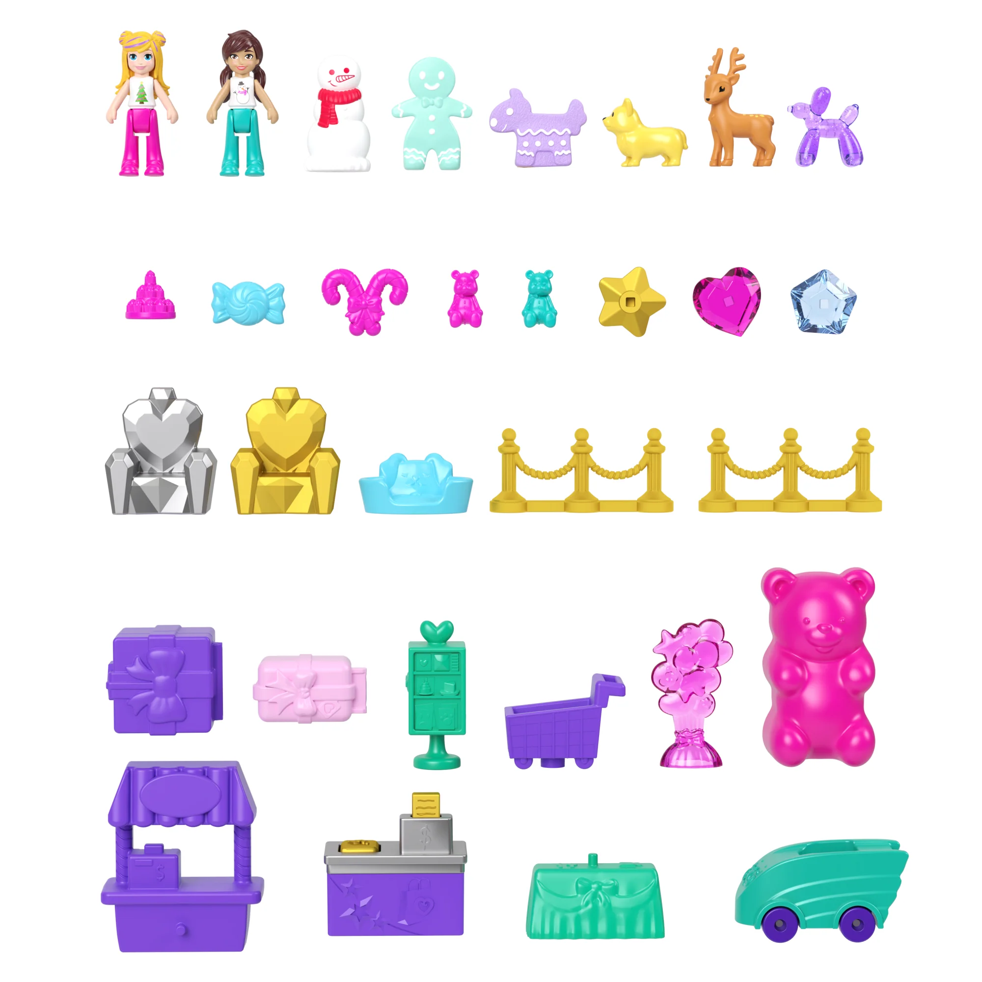 Polly Pocket Dolls And Playset Advent Calendar, Gingerbread House With Dollhouse Furniture, Toy Car, And Holiday Accessories - Image 3