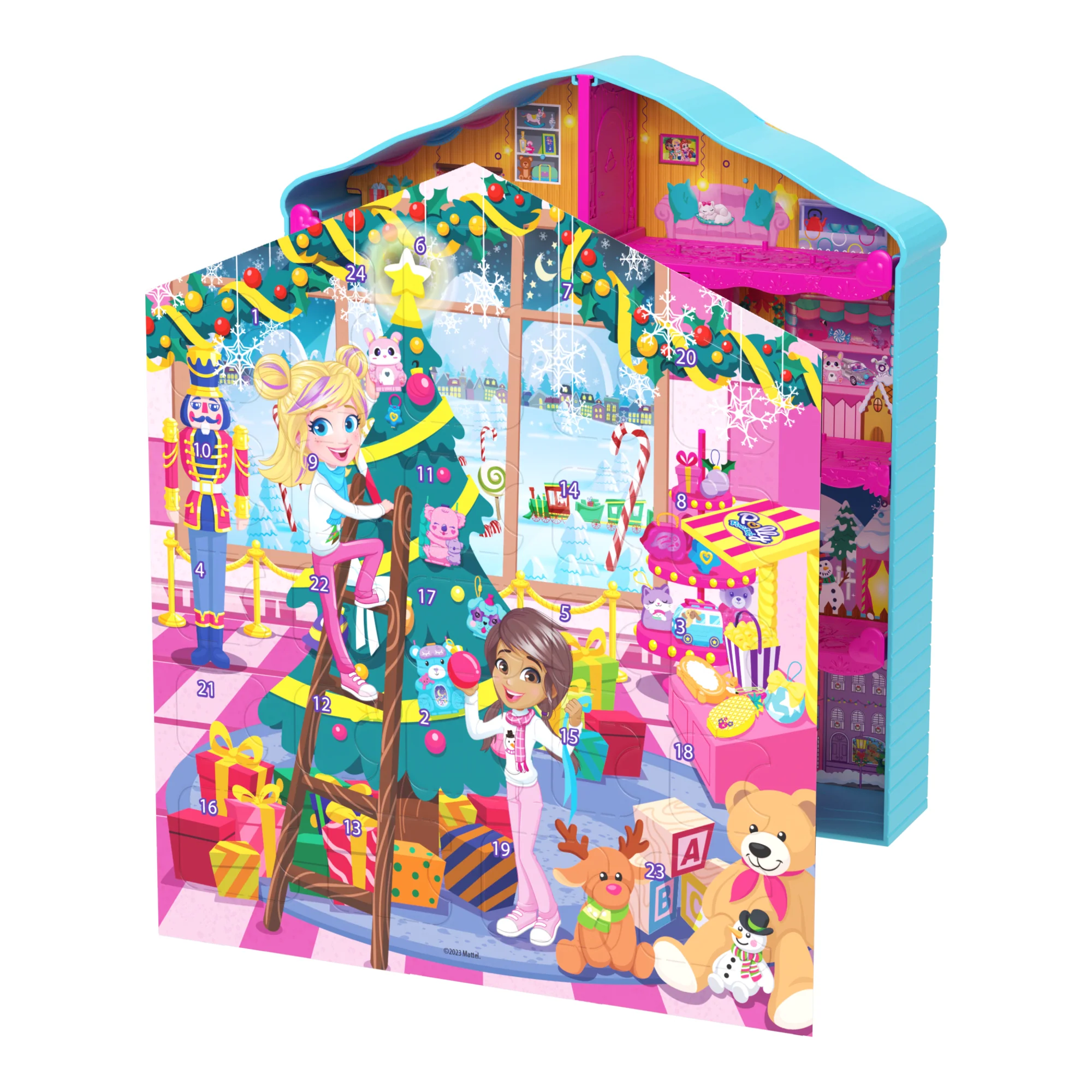 Polly Pocket Dolls And Playset Advent Calendar, Gingerbread House With Dollhouse Furniture, Toy Car, And Holiday Accessories - Image 5