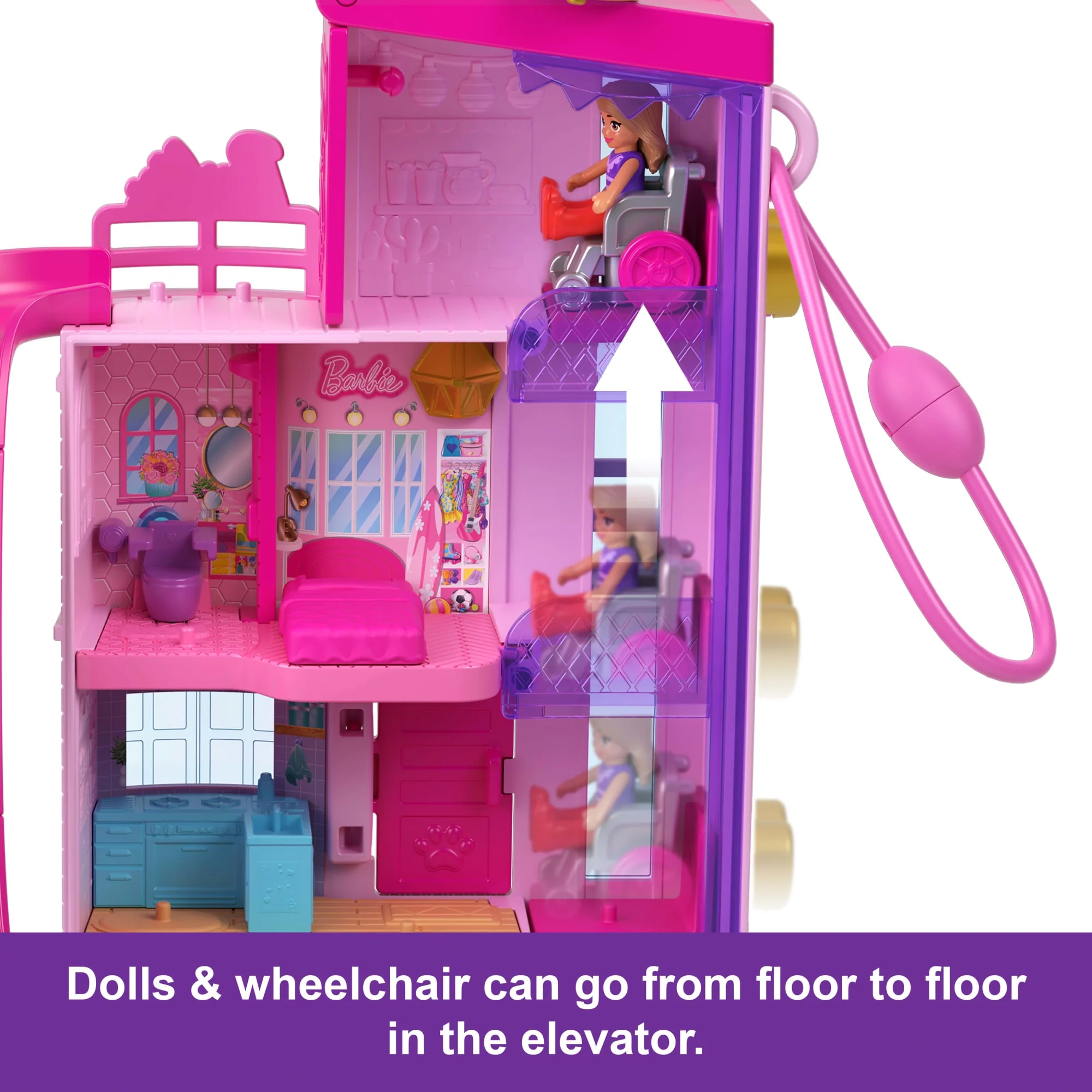 Polly Pocket Barbie Dreamhouse Compact, Dollhouse Playset With 3 Micro Dolls, 1 Pet & 11 Accessories - Image 4