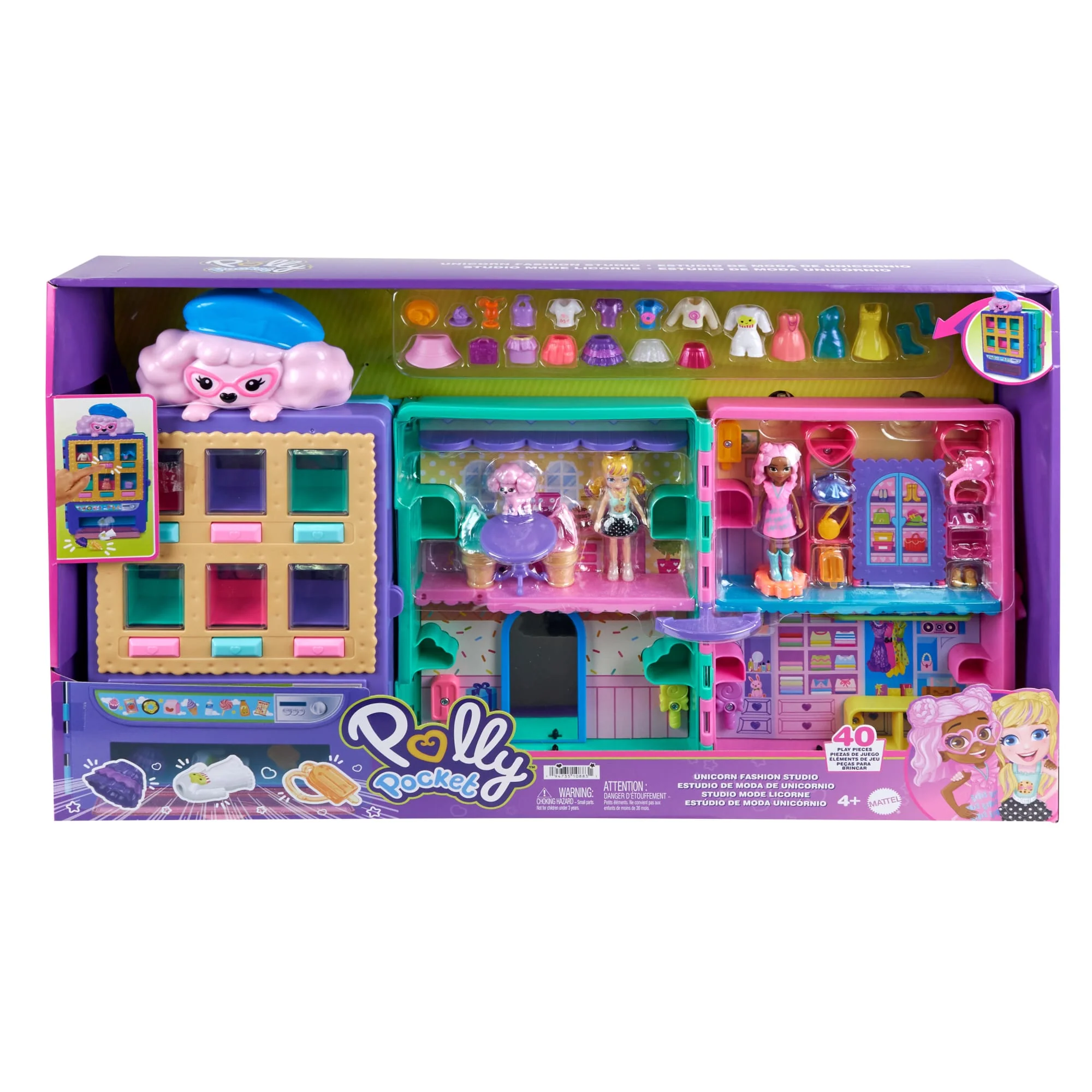 Polly Pocket Candy Style Fashion Drop Playset With 2 Dolls (3-inch), Vending Machine, 35+ Accessories - Image 6