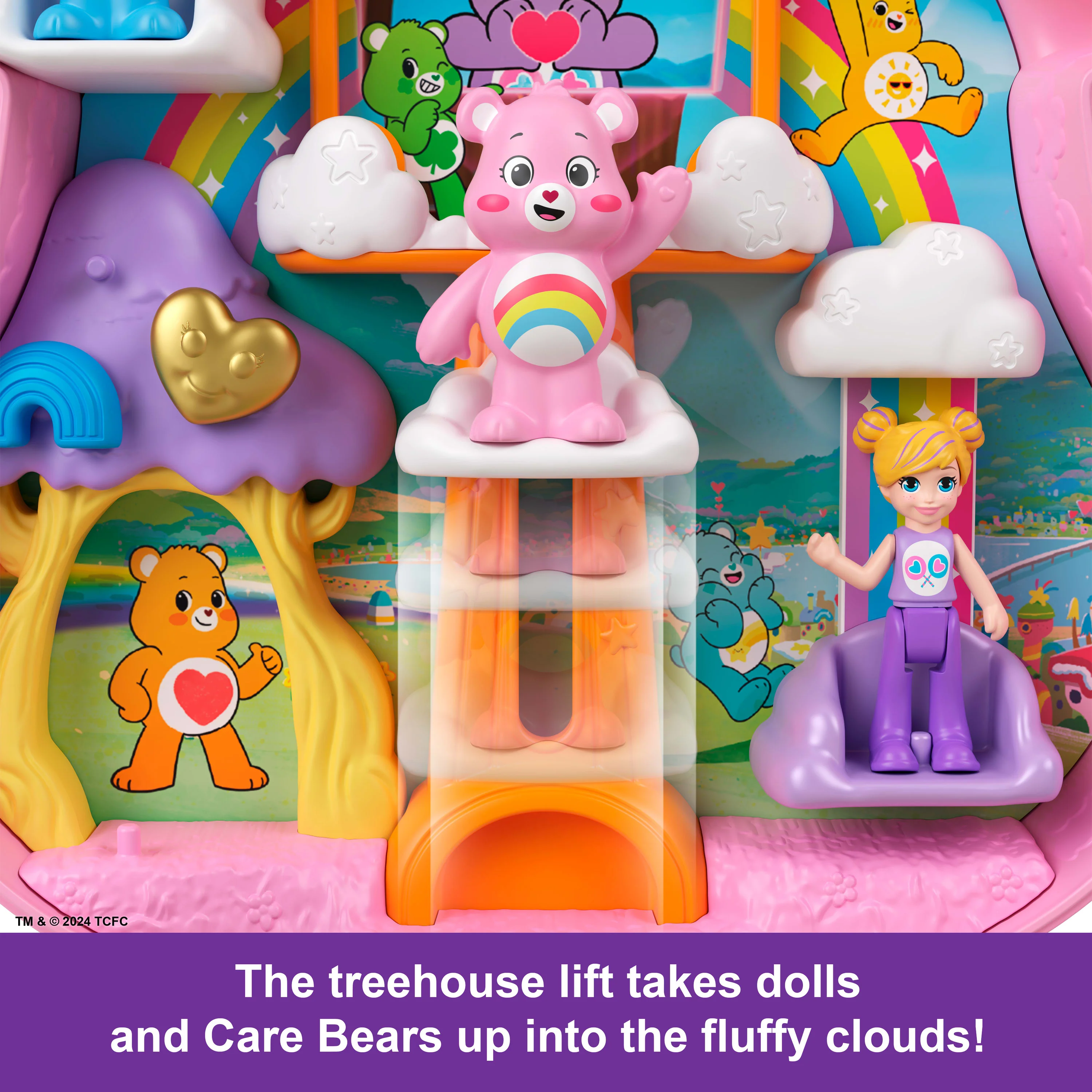 Polly Pocket X Care Bears Dolls & Playset With Toy Car And Themed Accessories, Compact Travel Toy - Image 3
