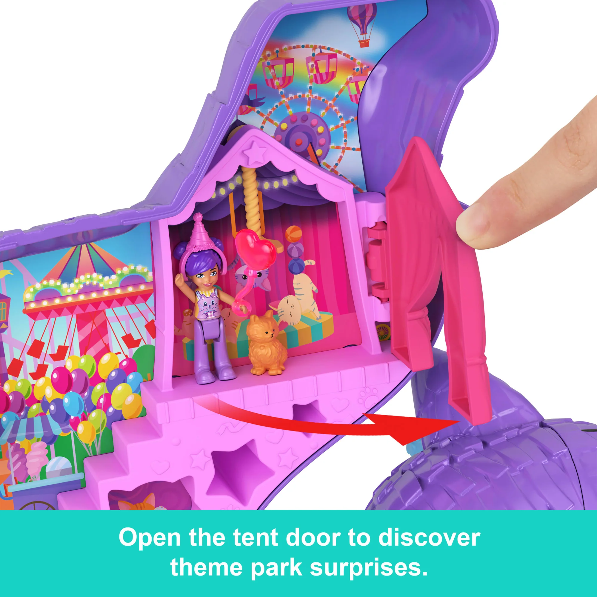 Polly Pocket Celebration Kitty Playset With 2 Micro Dolls, 23 Surprise Accessories including Pets, Birthday Party With Ferris Wheel Ride - Image 4