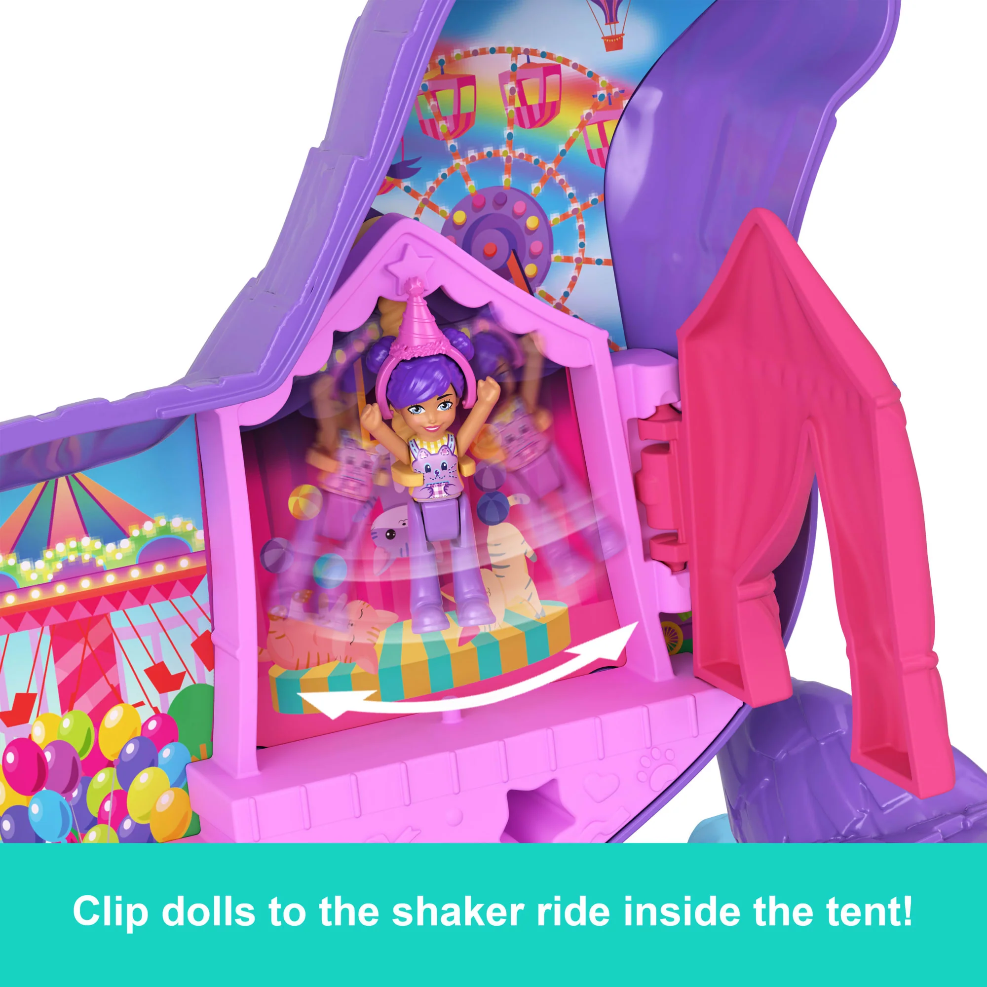Polly Pocket Celebration Kitty Playset With 2 Micro Dolls, 23 Surprise Accessories including Pets, Birthday Party With Ferris Wheel Ride - Image 5