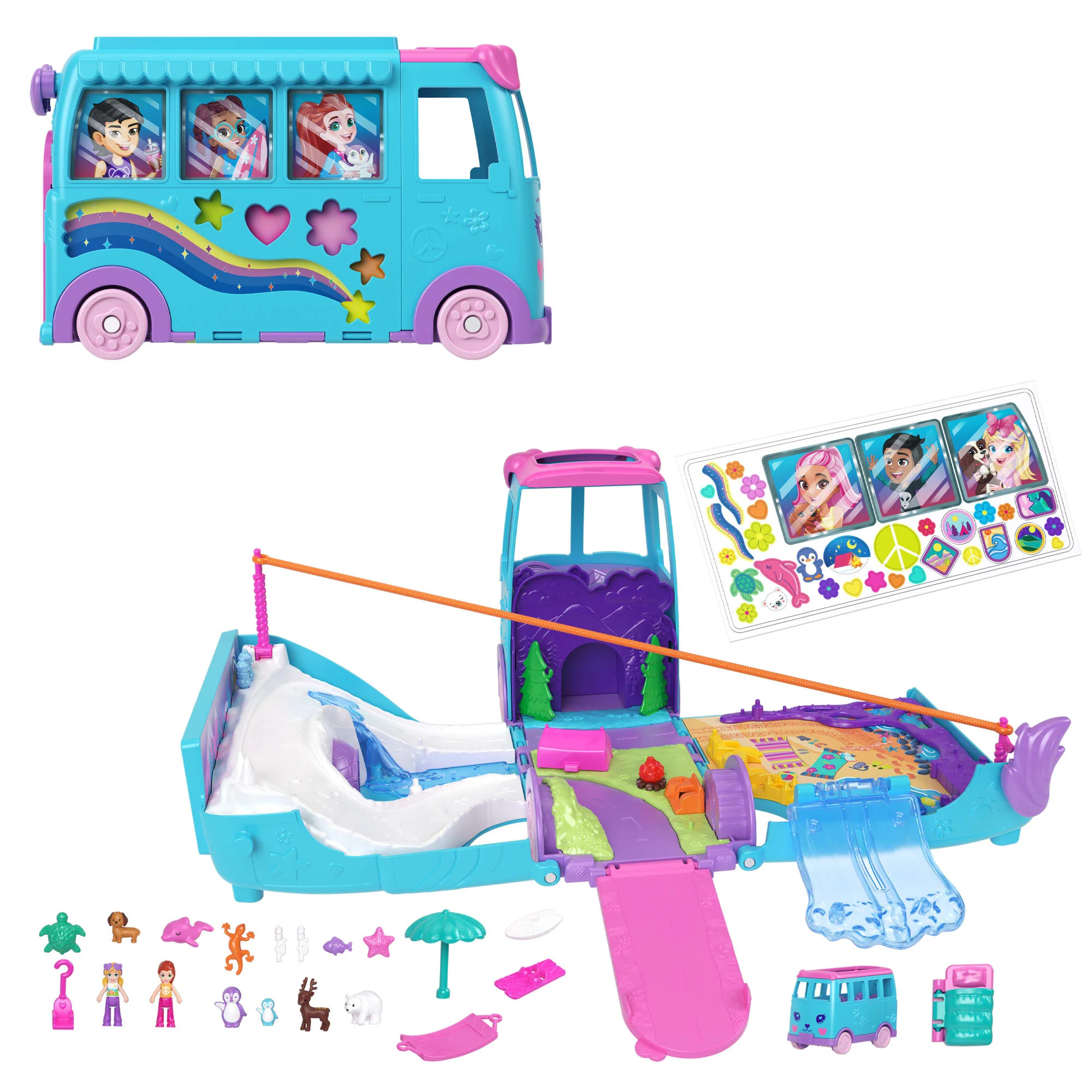 Polly Pocket Coffret de Jeu Aventure Animale Mobile, Camionnettes