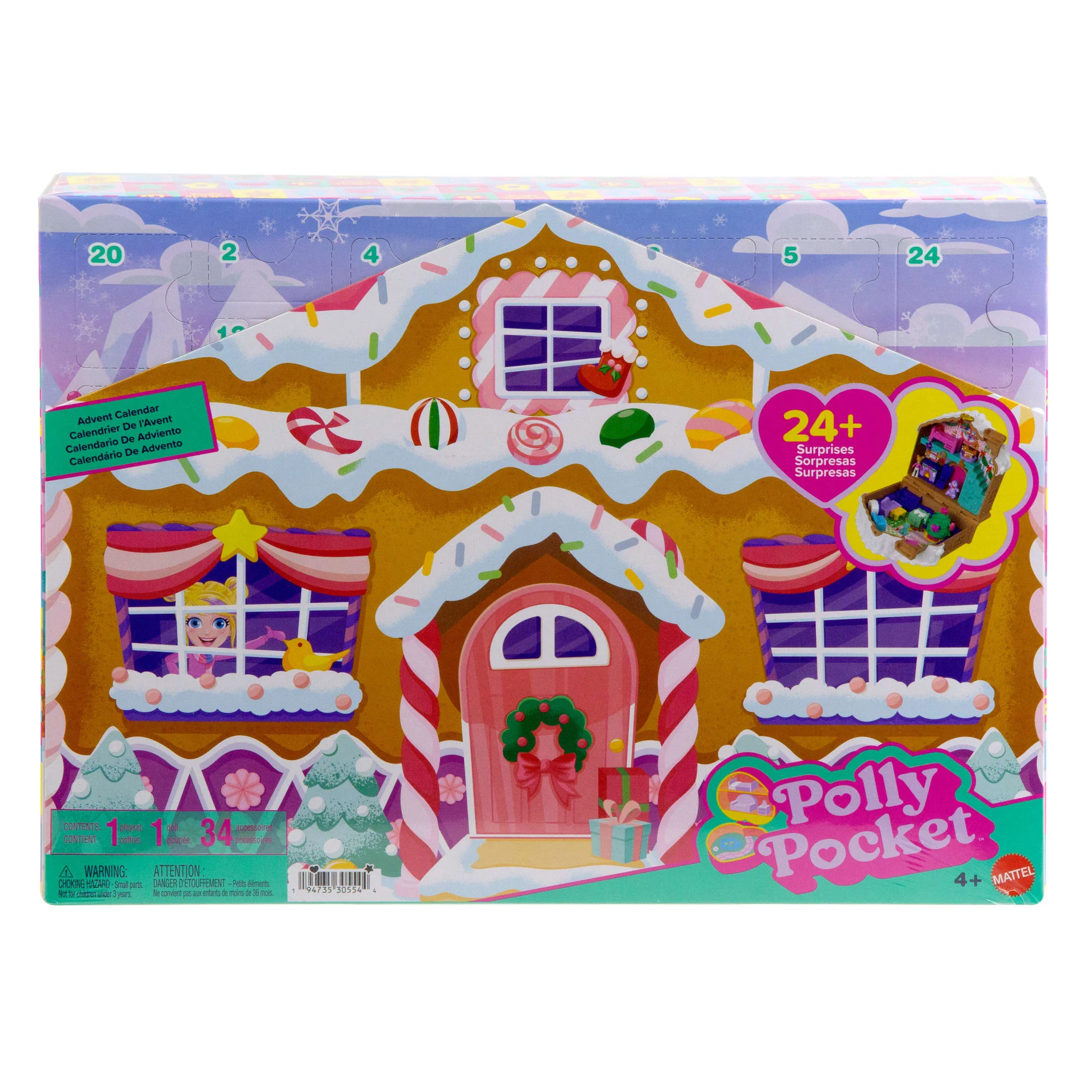 Polly Pocket Doll And Playset Advent Calendar, Diy Gingerbread House With Dollhouse Furniture, And 24+ Holiday Accessories - Image 6