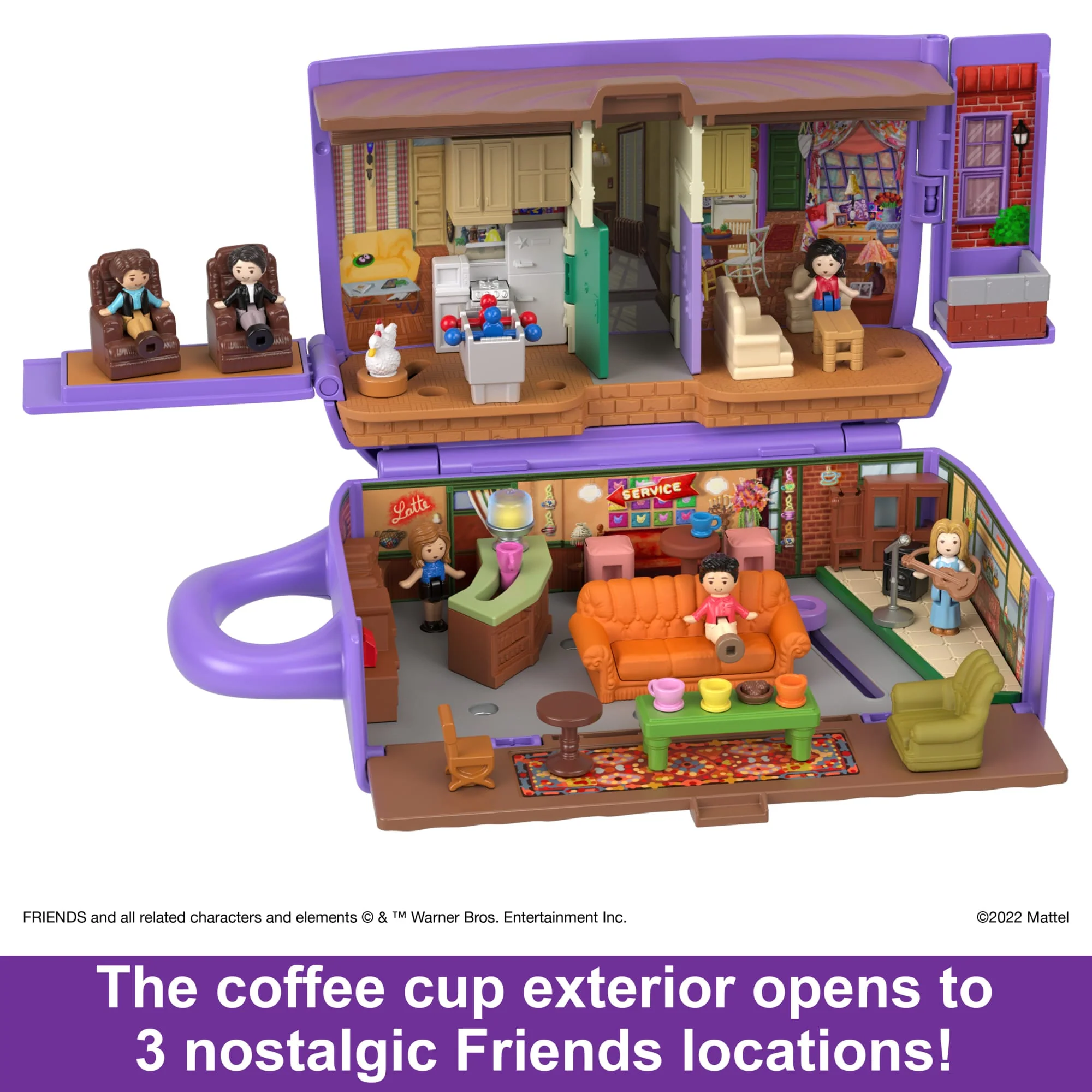 Polly Pocket Friends Compact Playset With 6 Character Dolls & 9 Accessories, Coffee Cup Exterior - Image 6