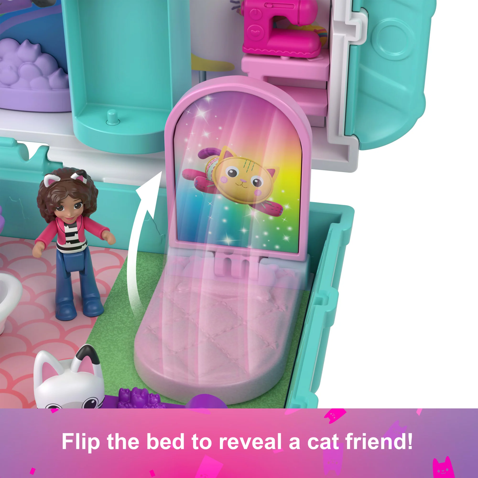 Polly Pocket Micro Dolls And Playset, Gabby's Dollhouse Compact With 9 Accessories & Pet Cat Friends - Image 5