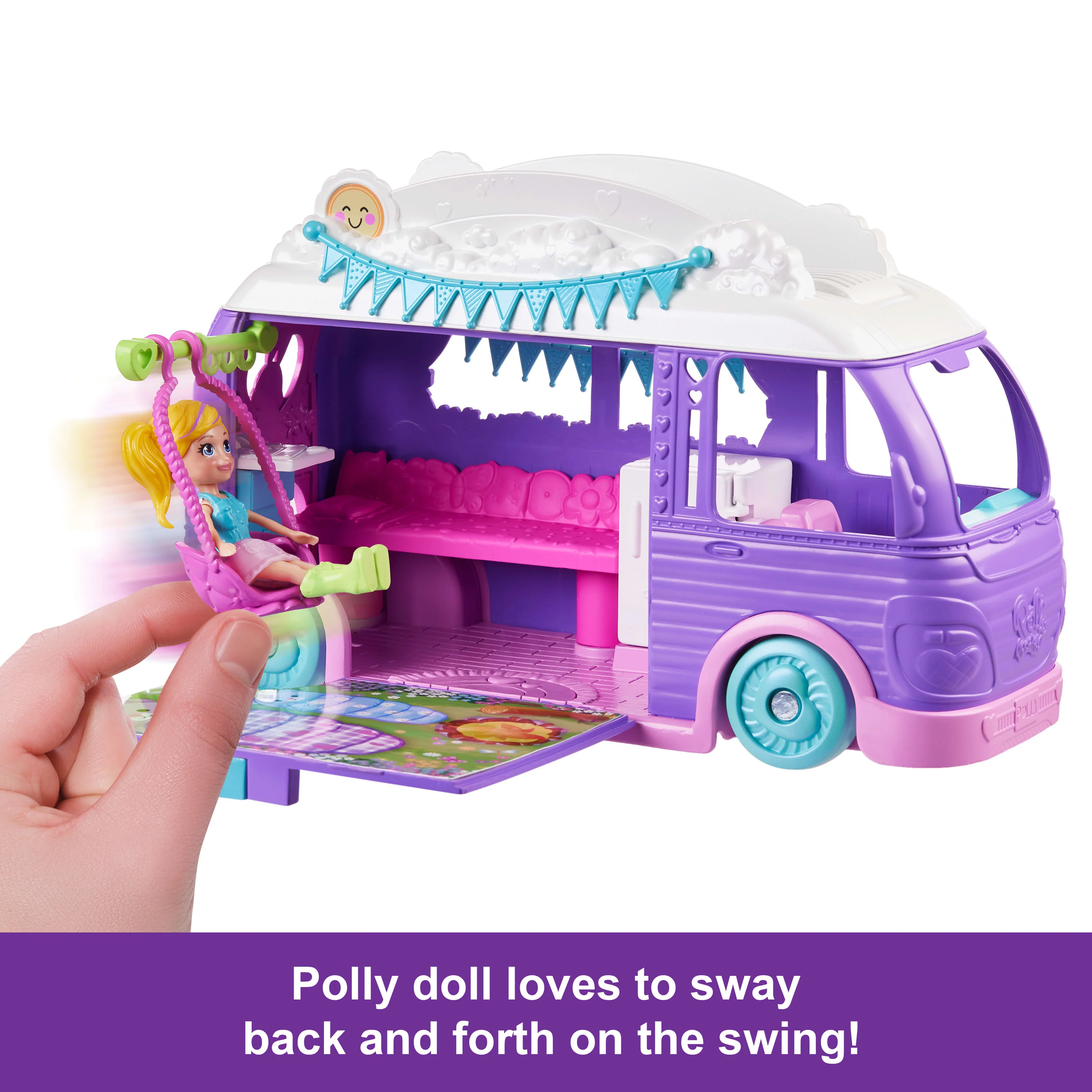 Polly Pocket Glamping Camper Van, Doll & Pet Playset, Camping & Food Accessories, Travel Toy - Image 5