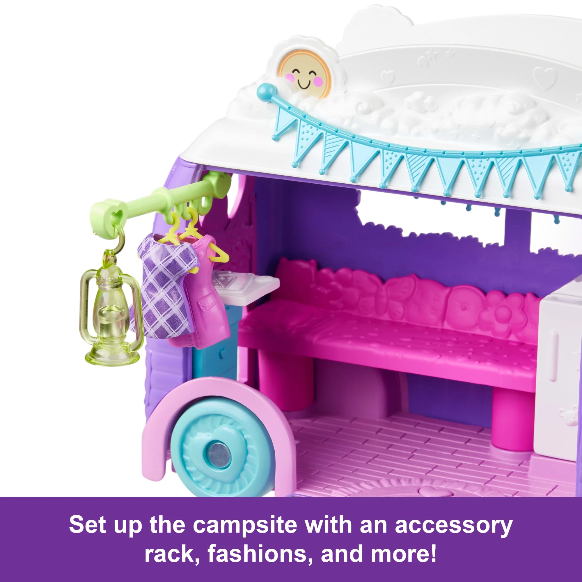 Polly Pocket Glamping Camper Van, Doll & Pet Playset, Camping & Food Accessories, Travel Toy - Image 4