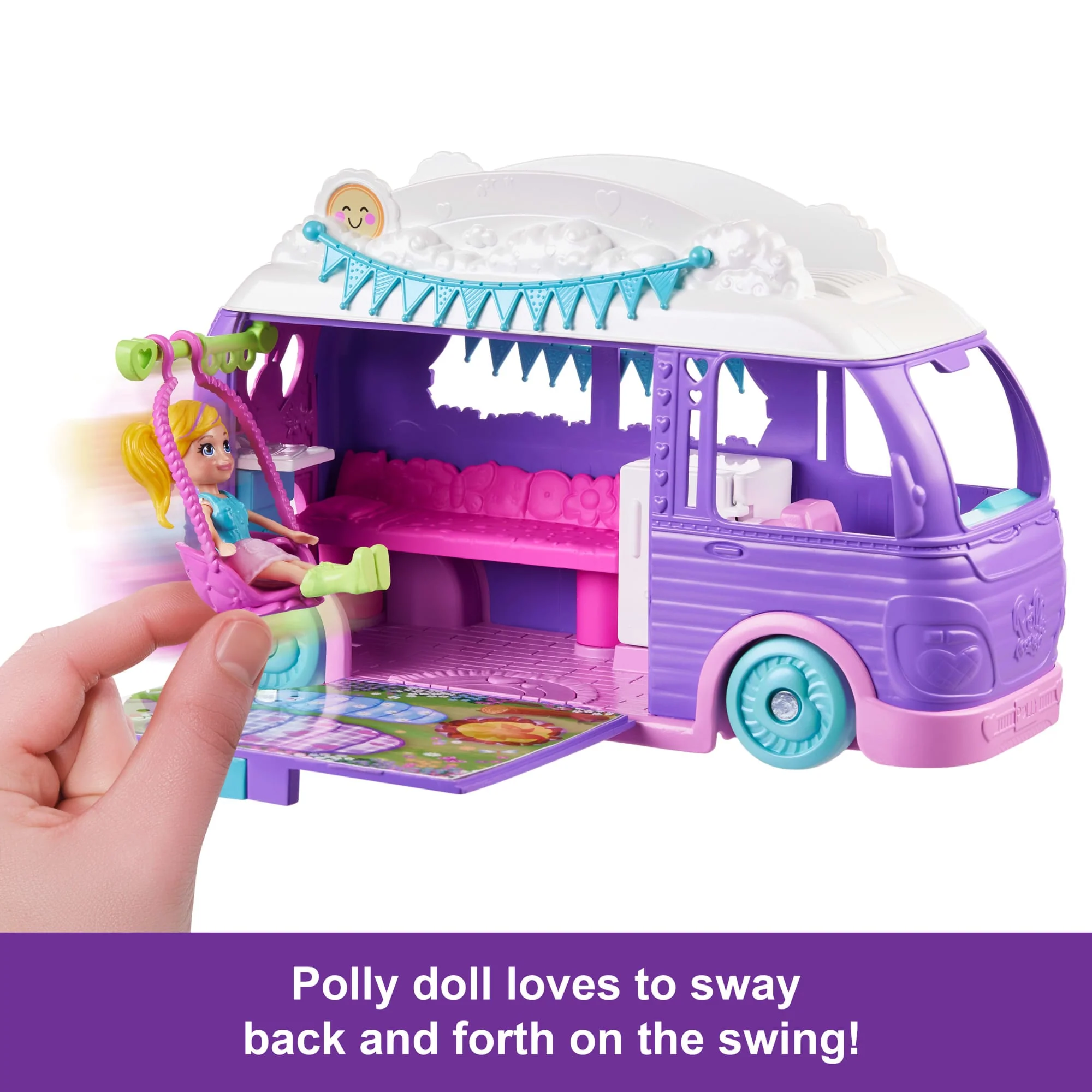 Polly Pocket Glamping Camper Van, Doll & Pet Playset, Camping & Food Accessories, Travel Toy - Image 5