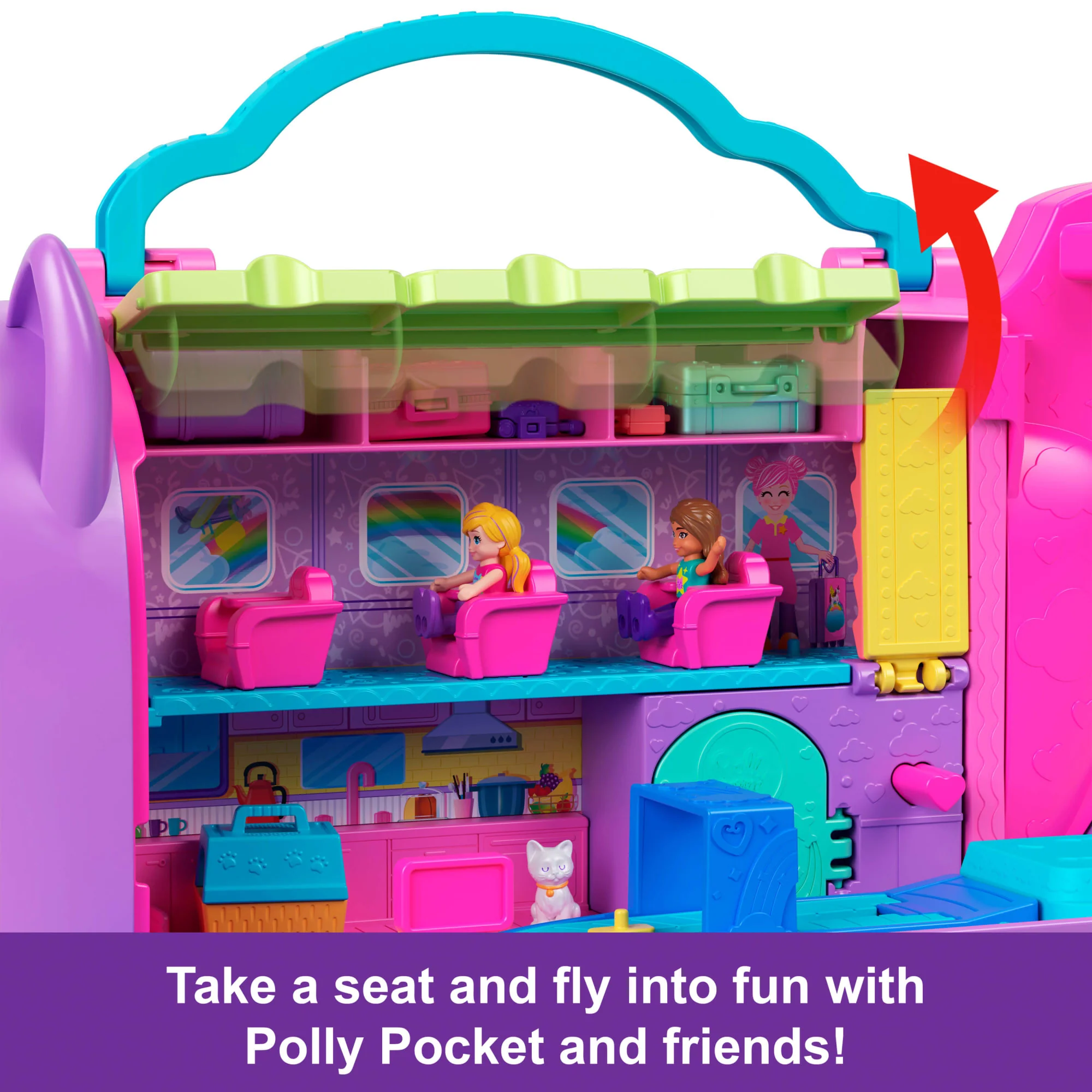 Polly Pocket Kitty AIrways Playset With 2 Micro Dolls And Pet, AIrplane Travel Toy With Accessories - Image 5