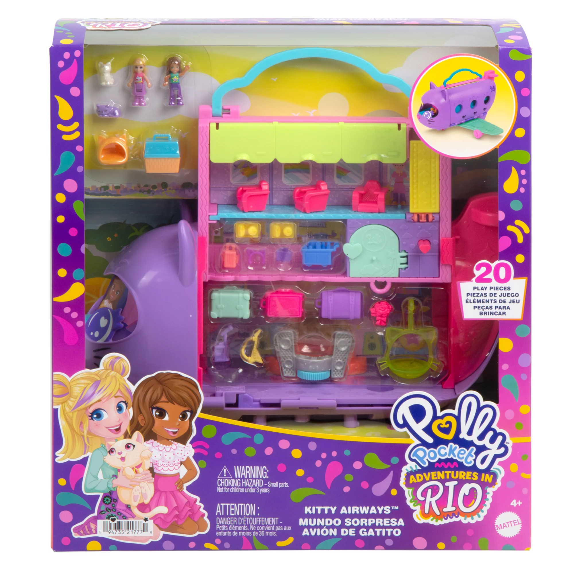 Polly Pocket Kitty AIrways Playset With 2 Micro Dolls And Pet, AIrplane Travel Toy With Accessories - Image 6
