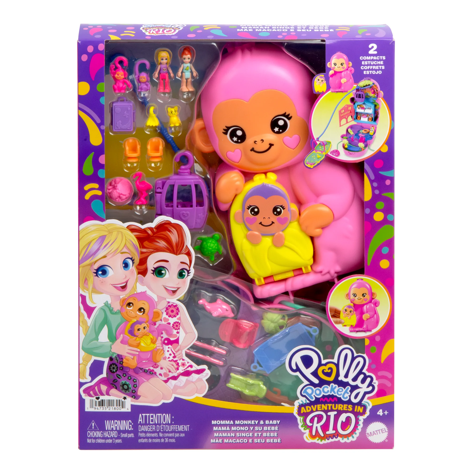 Polly Pocket  Coffret de Jeu  Maman Singe et Bébé, 2Micro-Poupées - Image 3