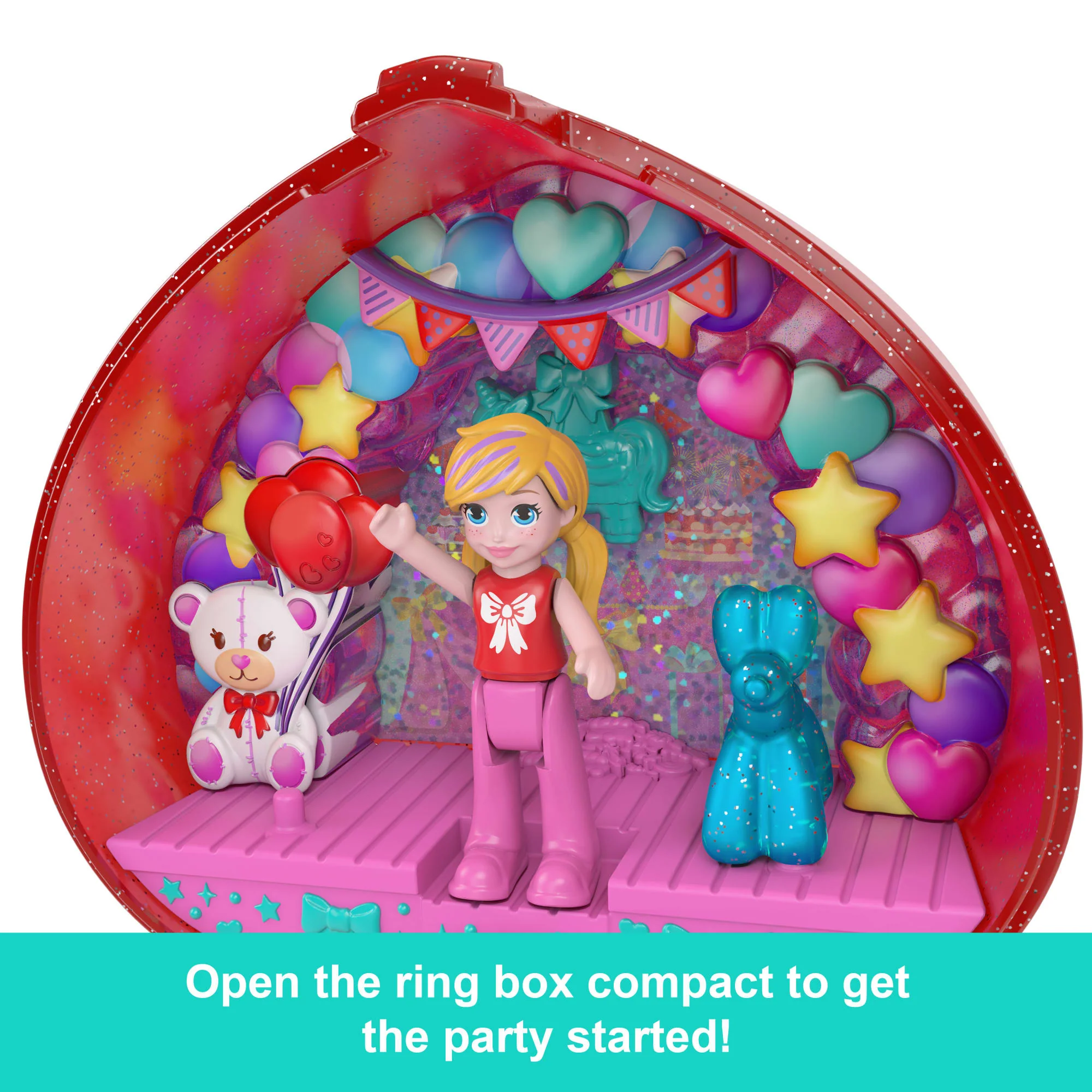 Polly Pocket Doll & Playset, Mattel 80th Anniversary Ring Box, Jewelry Box With Pet And Wearable Ring, Celebration Theme - Image 3