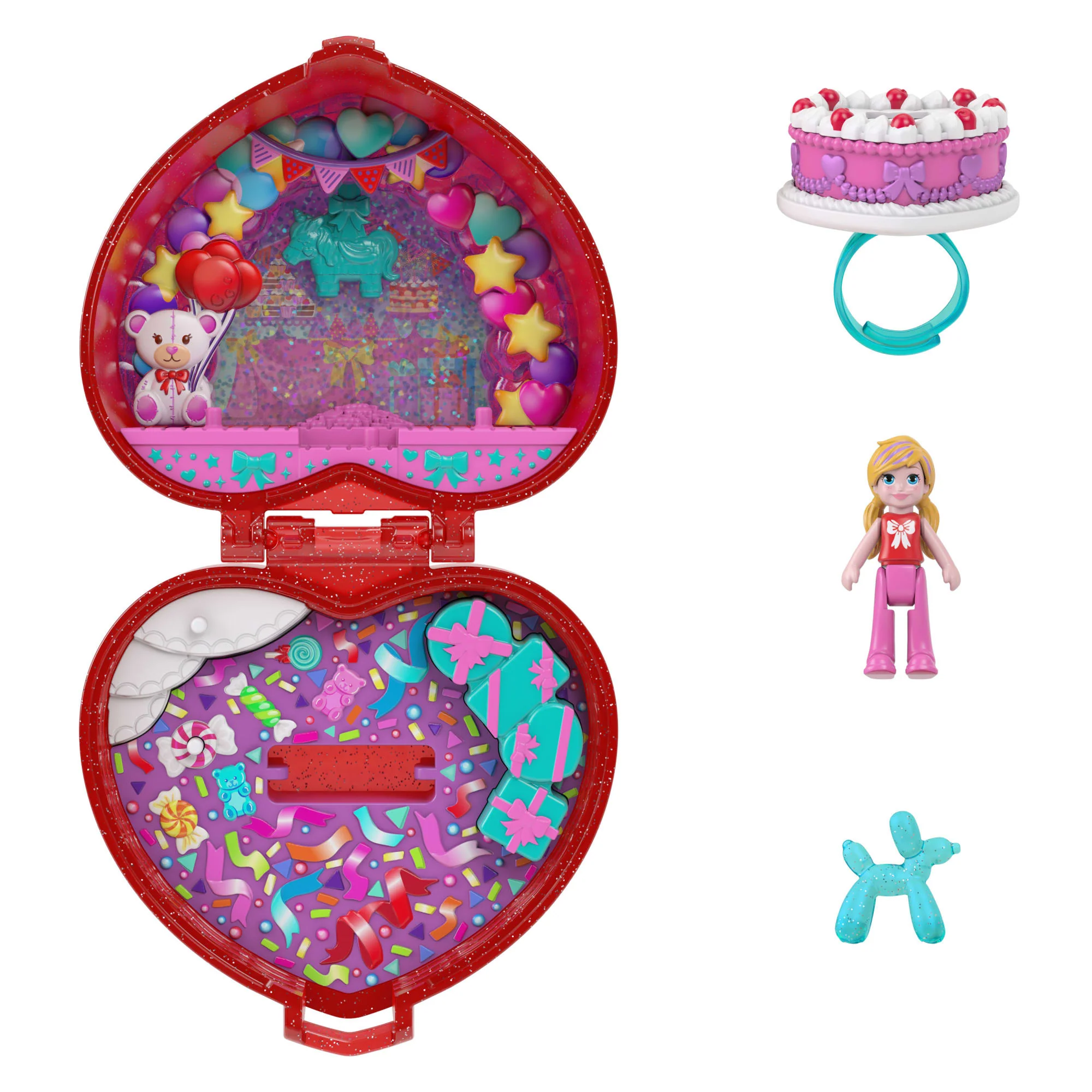 Polly Pocket Doll & Playset, Mattel 80th Anniversary Ring Box, Jewelry Box With Pet And Wearable Ring, Celebration Theme - Image 5