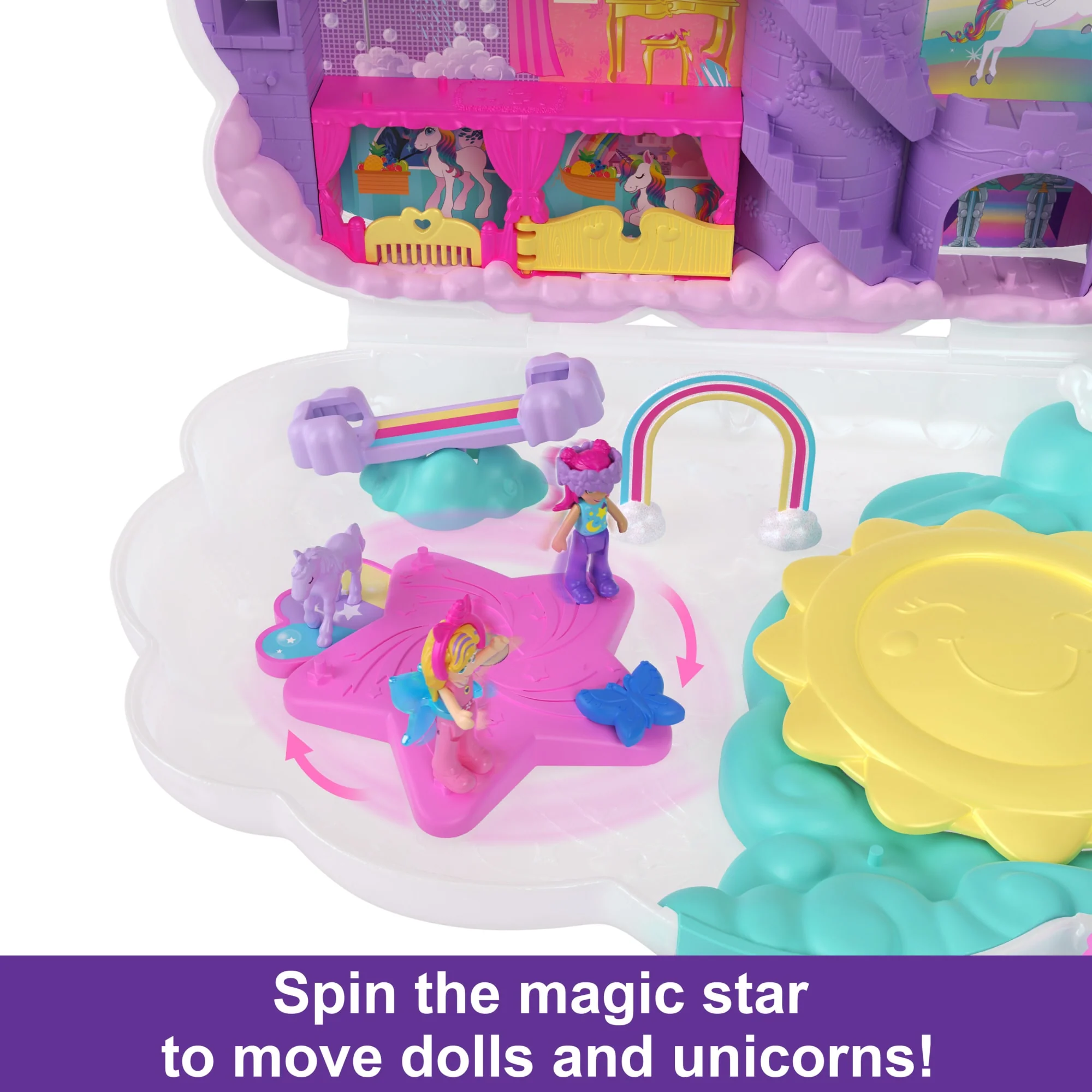 Polly Pocket Mini Toys, Rainbow Unicorn Salon Playset With 2 Dolls And 20+ Accessories - Image 3