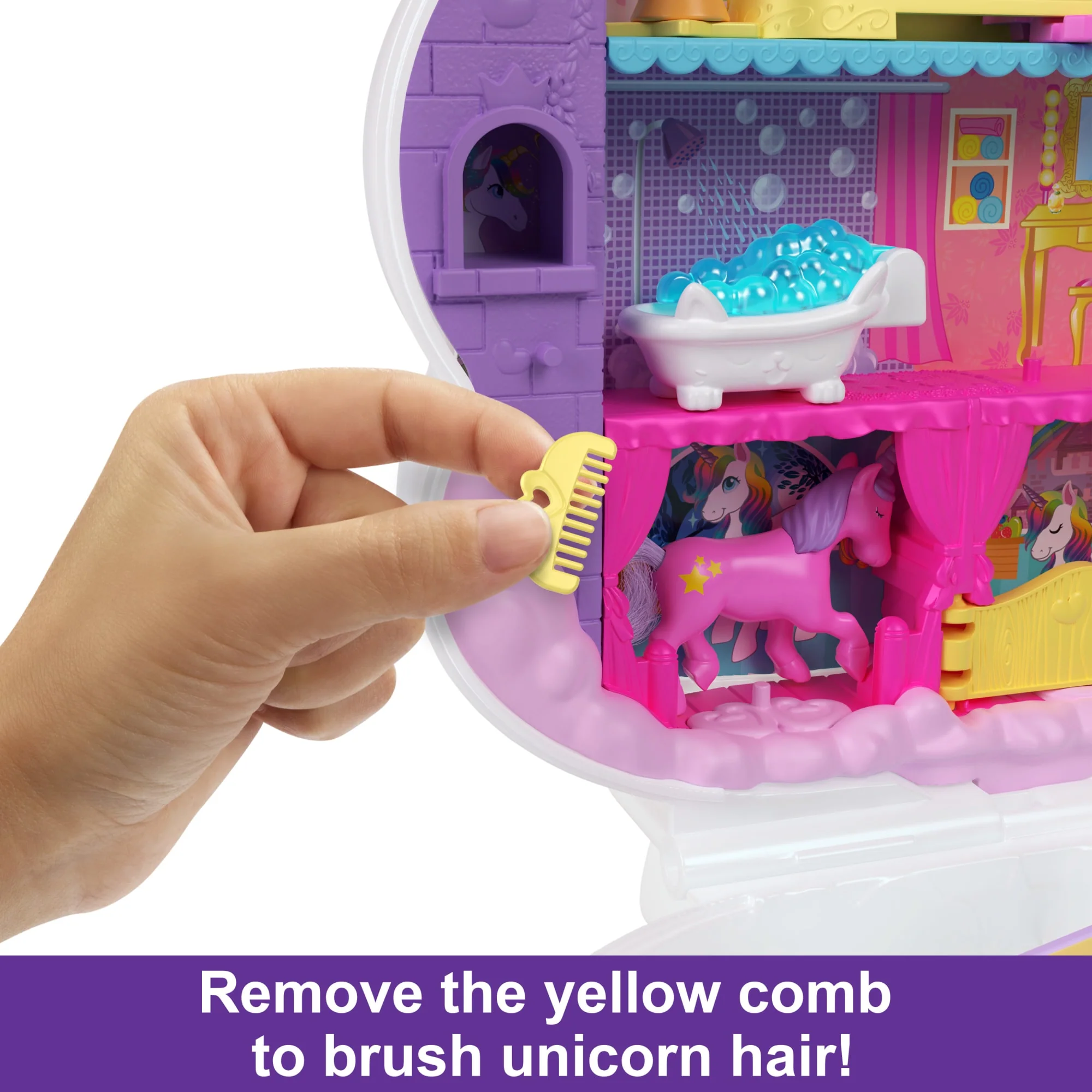 Polly Pocket Mini Toys, Rainbow Unicorn Salon Playset With 2 Dolls And 20+ Accessories - Image 4