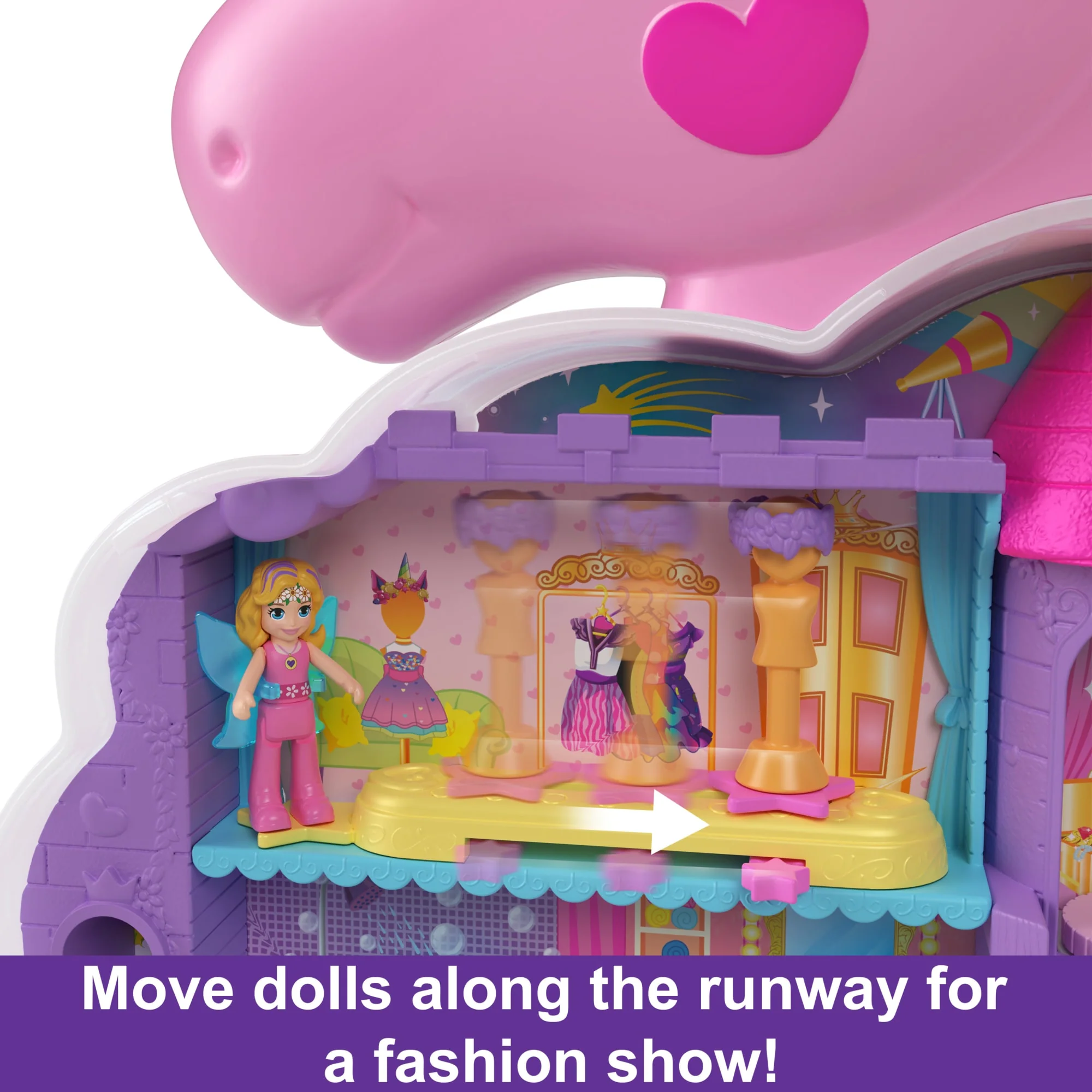 Polly Pocket Mini Toys, Rainbow Unicorn Salon Playset With 2 Dolls And 20+ Accessories - Image 5