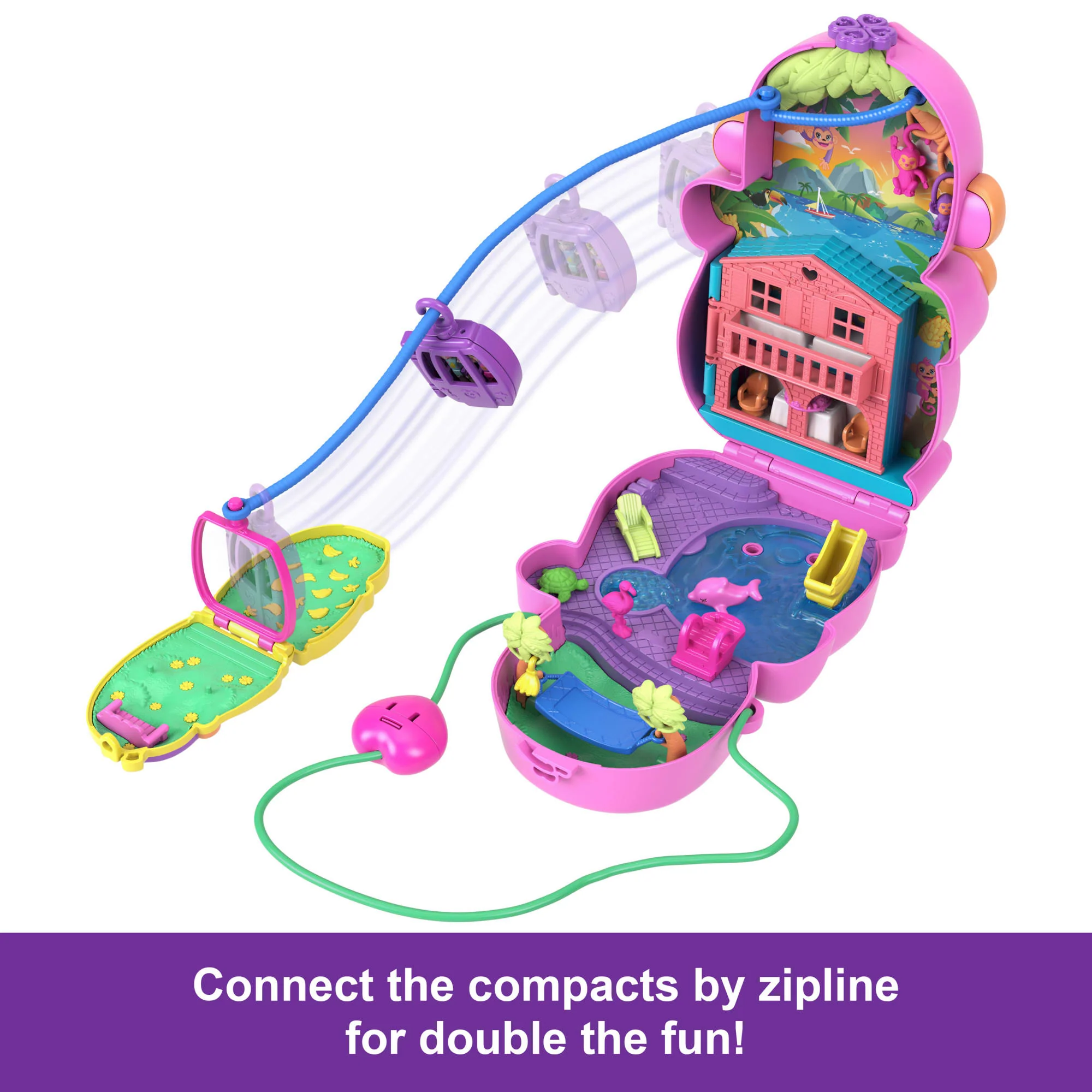Polly Pocket Momma Monkey & Baby Playset With 2 Micro Dolls, Pets & 13 Accessories, 2-In-1 Purse & Toy - Image 4