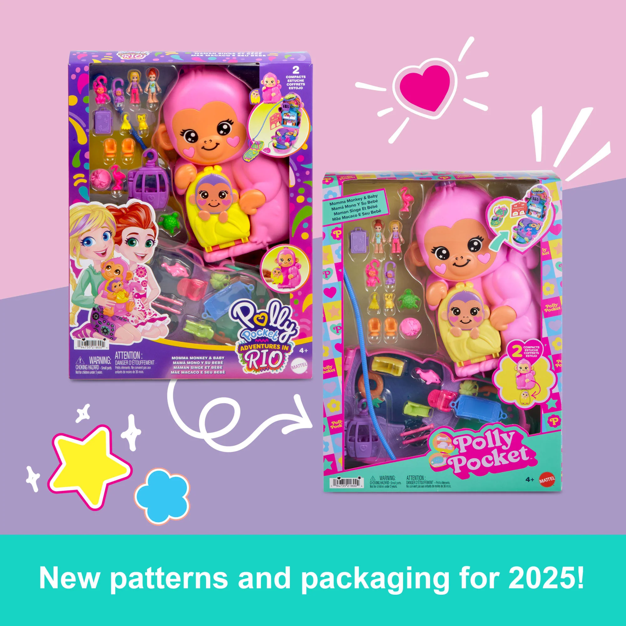 Polly Pocket Momma Monkey & Baby Playset With 2 Micro Dolls, Pets & 13 Accessories, 2-In-1 Purse & Toy - Image 6