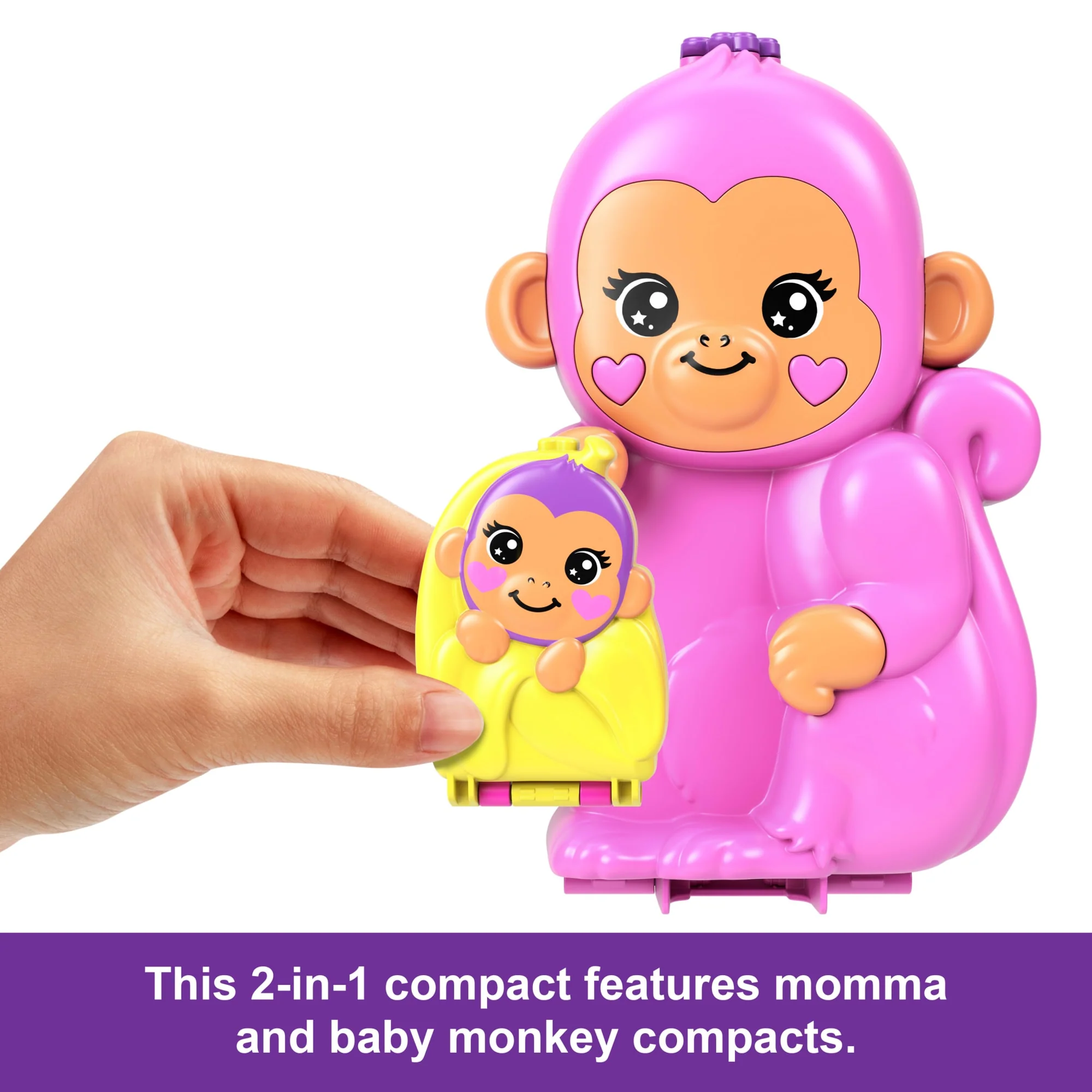 Polly Pocket Momma Monkey & Baby Playset With 2 Micro Dolls, Pets & 13 Accessories, 2-in-1 Purse & Toy - Image 3