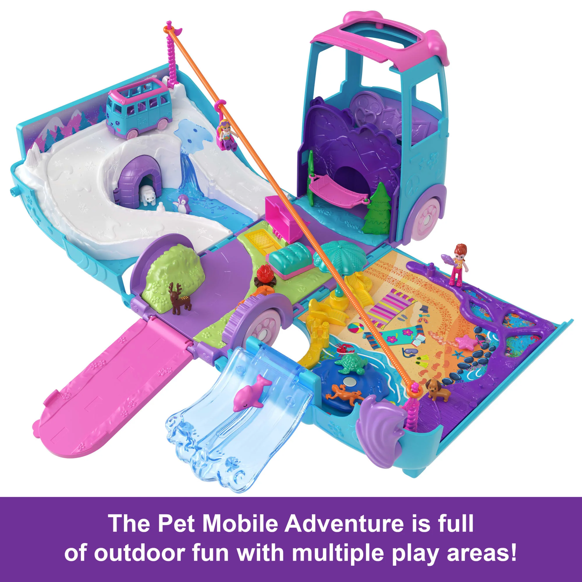 Polly Pocket Pet Mobile Adventure Playset With Micro Dolls & Transforming Camper Van, Pets & Toy Car - Image 3
