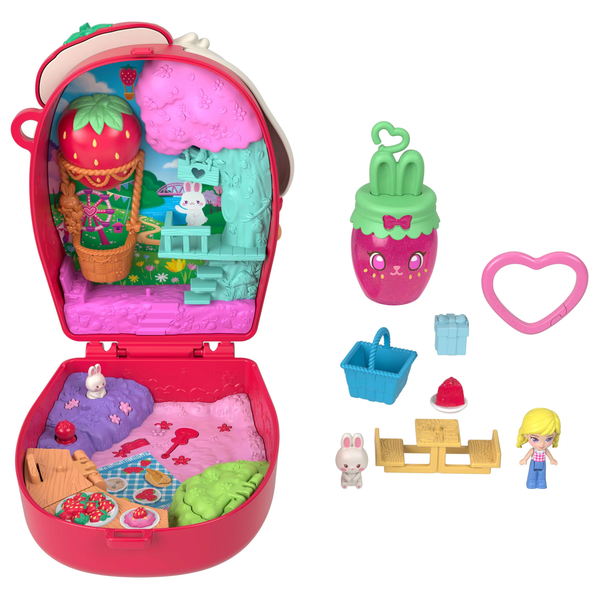 Polly Pocket Picnic Bunny Compact Playset With 1 Micro Doll And Pet, Travel Toy With Fruit Accessories - Image 2