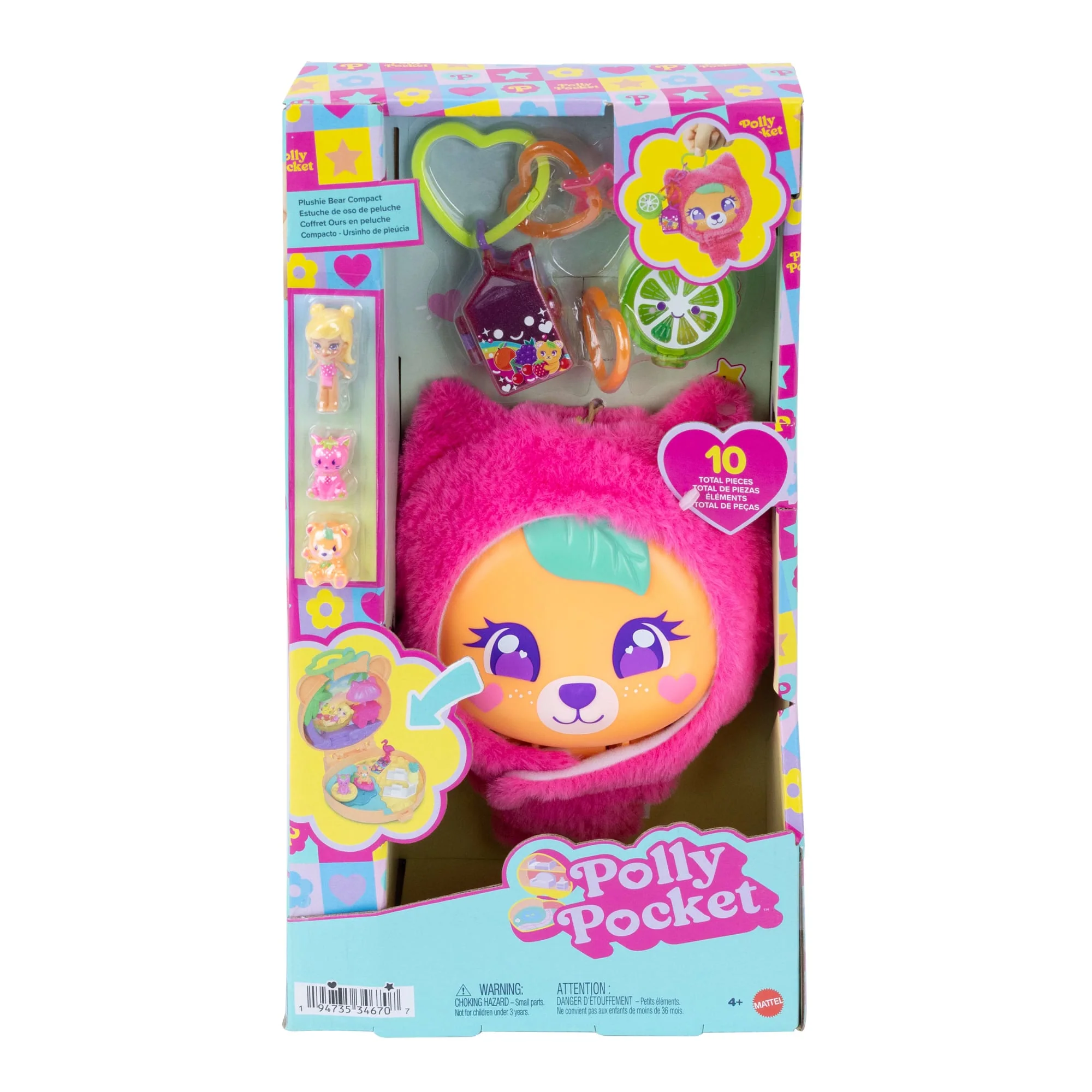 Polly Pocket Plushie Bear Compact, Doll & Keychain Playset With Pets, Fruit Themed Accessories - Image 6