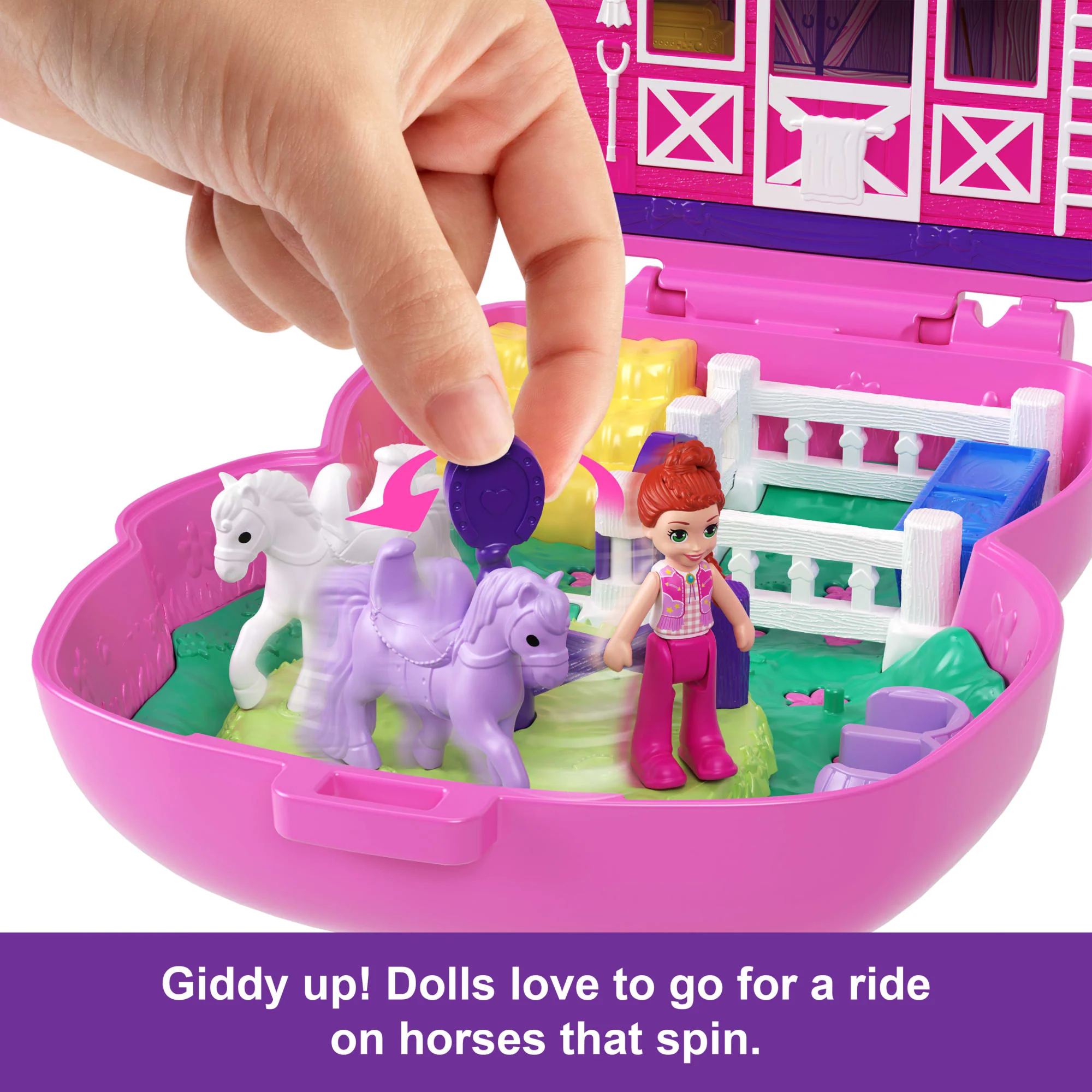 Polly Pocket Pony Rodeo Compact Playset With 1 Micro Doll And Pet Horses, Travel Toy With Food & Styling Accessories - Image 4