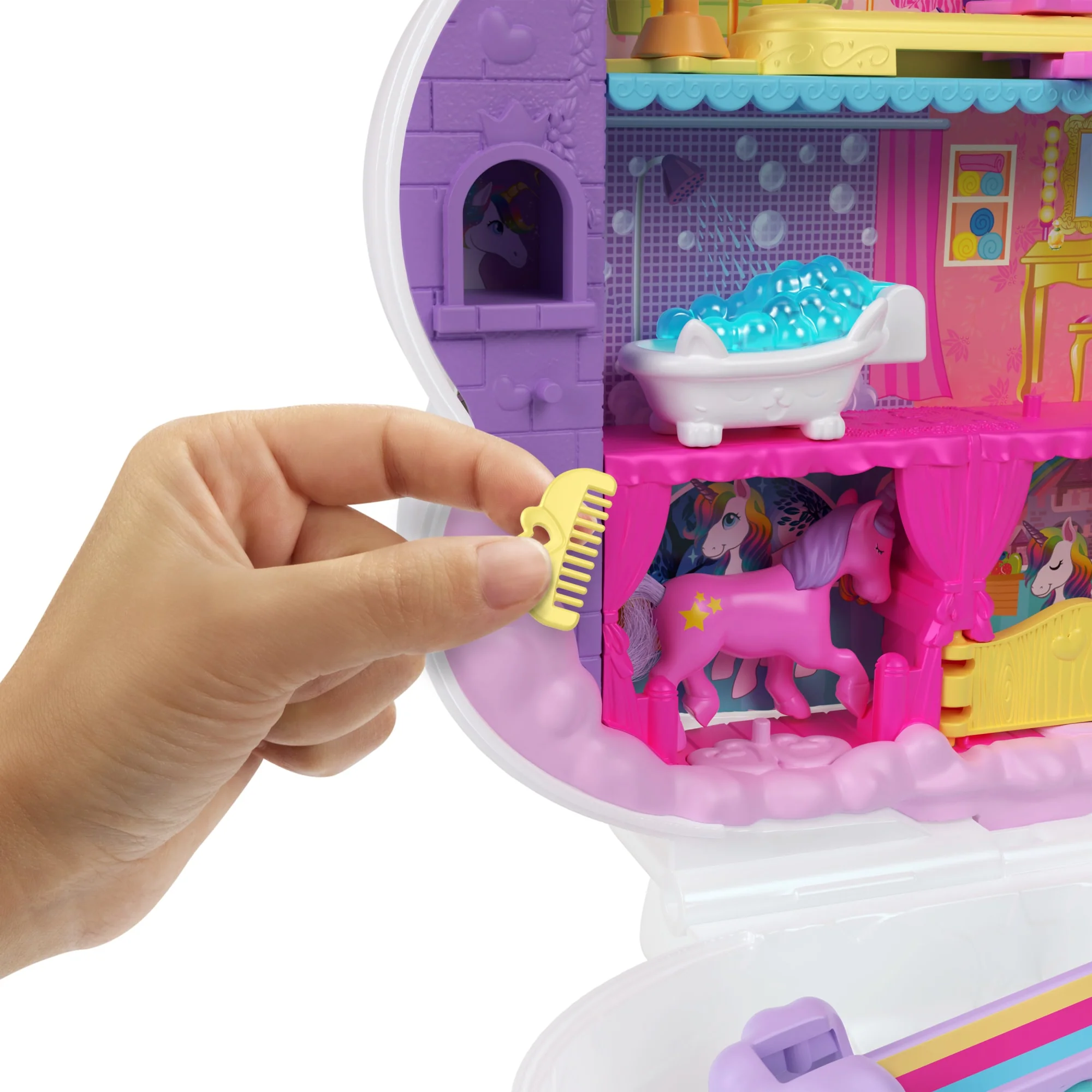 Polly Pocket Coffret Salon Licorne Arc-en-Ciel, 2 Poupées, 20+ Acc. - Image 4