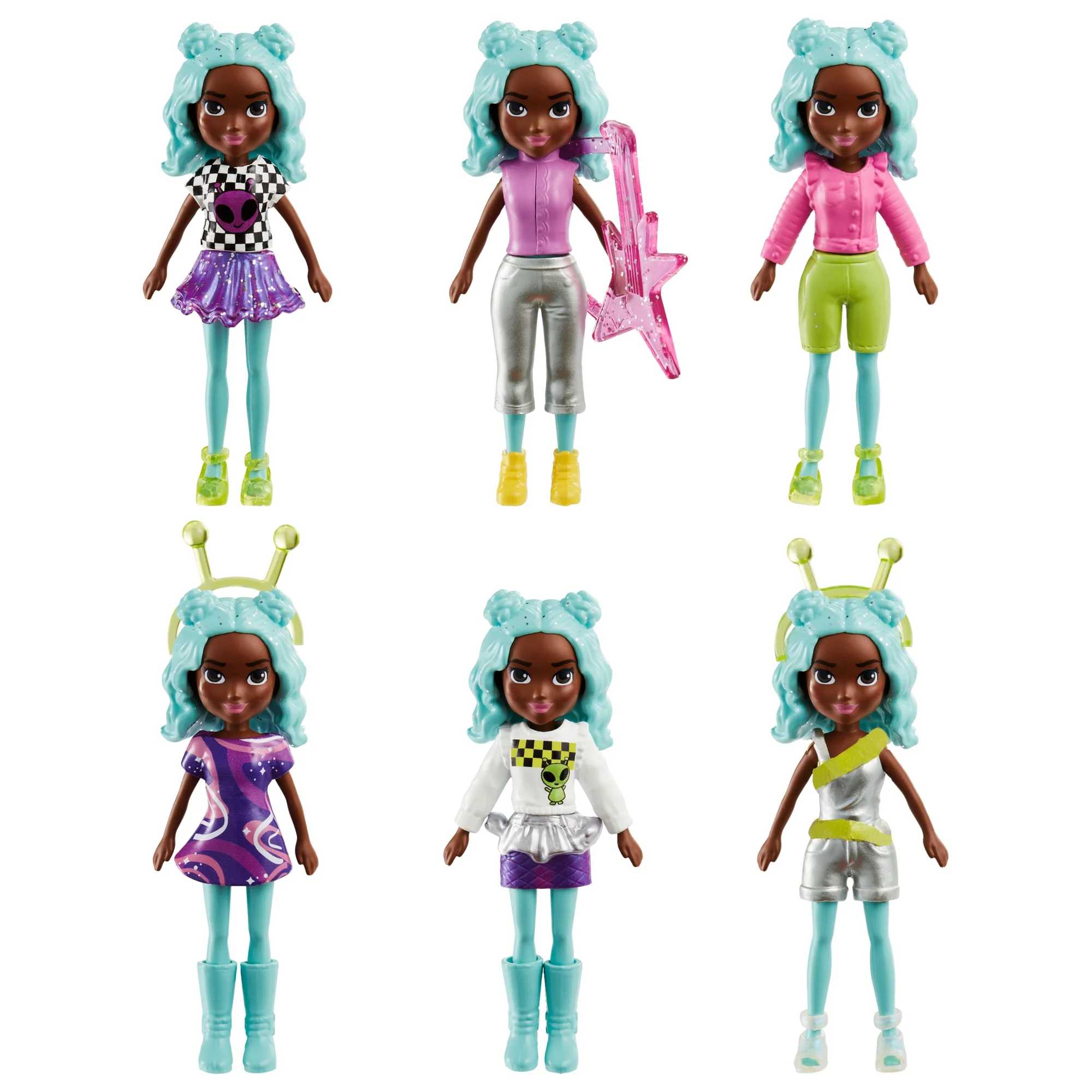 Polly Pocket 2 Dolls And 25 Accessories, Glow-in-The-Dark Pop Star Starlight Fashion Pack - Image 2