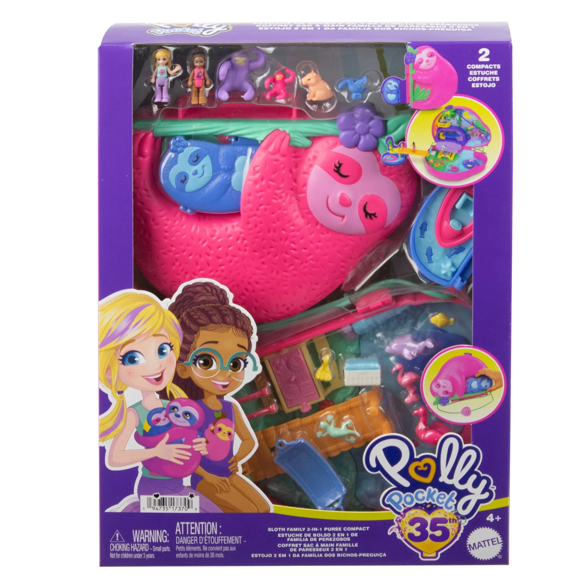 Polly Pocket Dolls And Playset, Travel Toys, Sloth Family 2-in-1 Purse Compact - Image 6