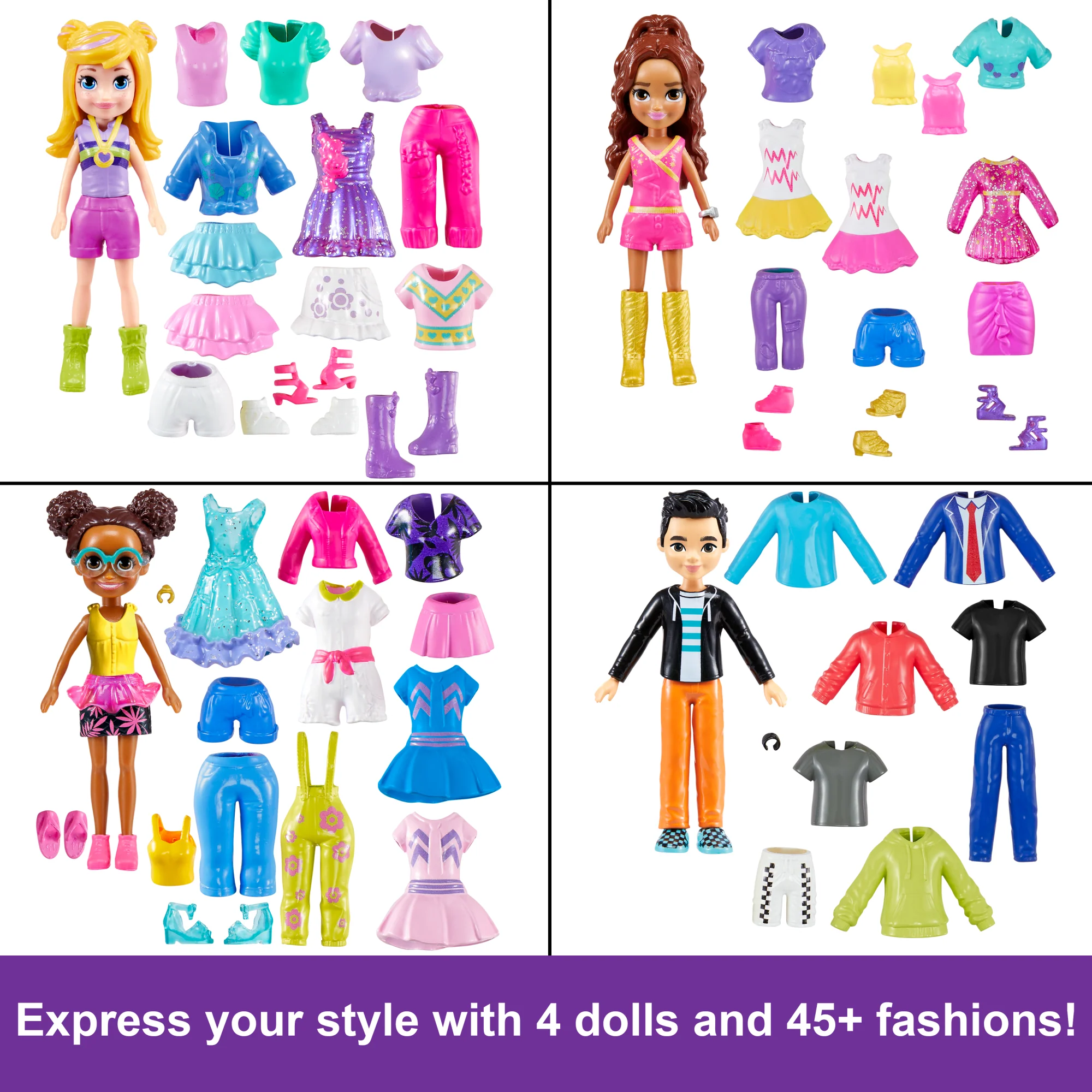 Polly Pocket Sparkle Cove Adventure Fashion Pack Playset With 4 Dolls & 45+ Total Pieces - Image 3