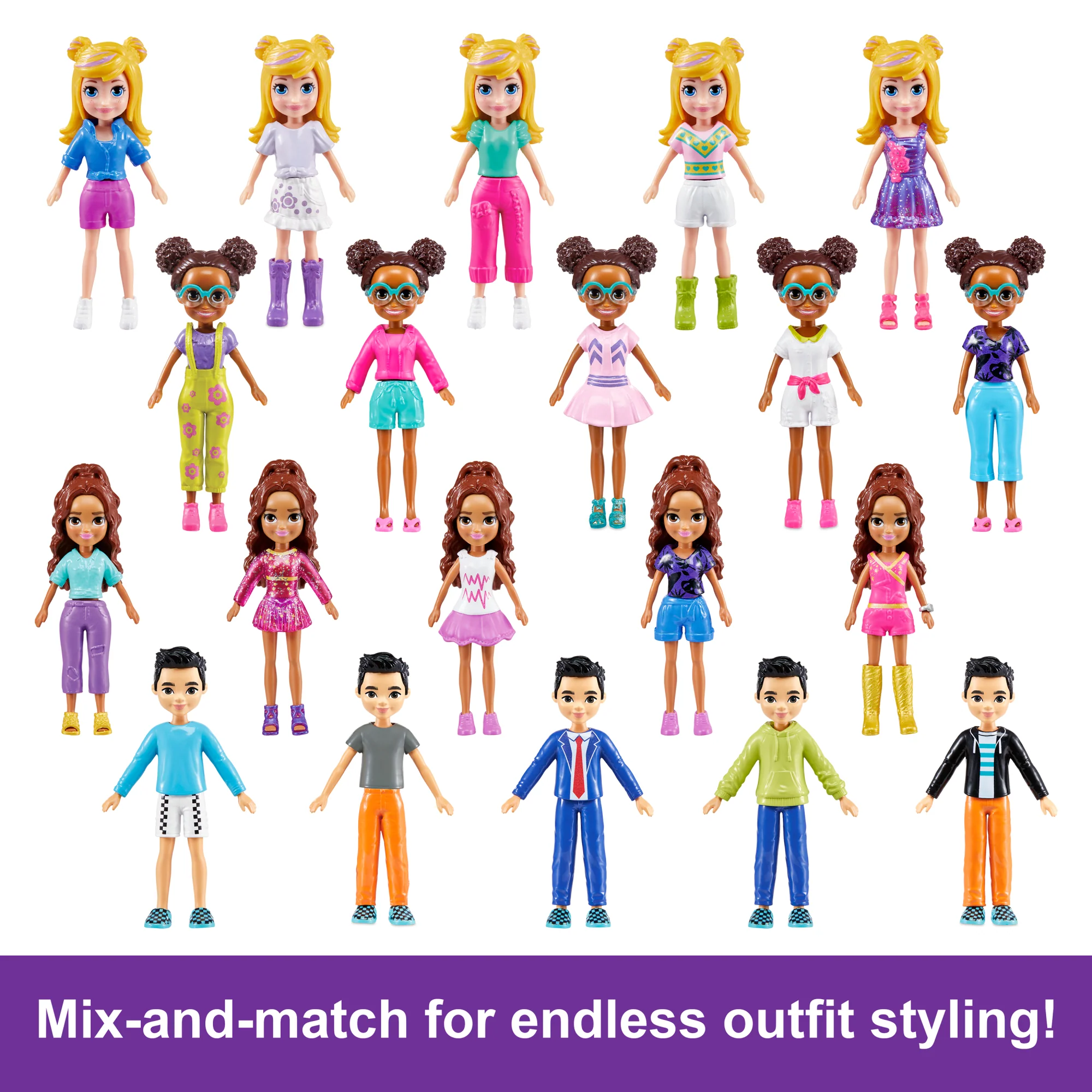 Polly Pocket Sparkle Cove Adventure Fashion Pack Playset With 4 Dolls & 45+ Total Pieces - Image 4