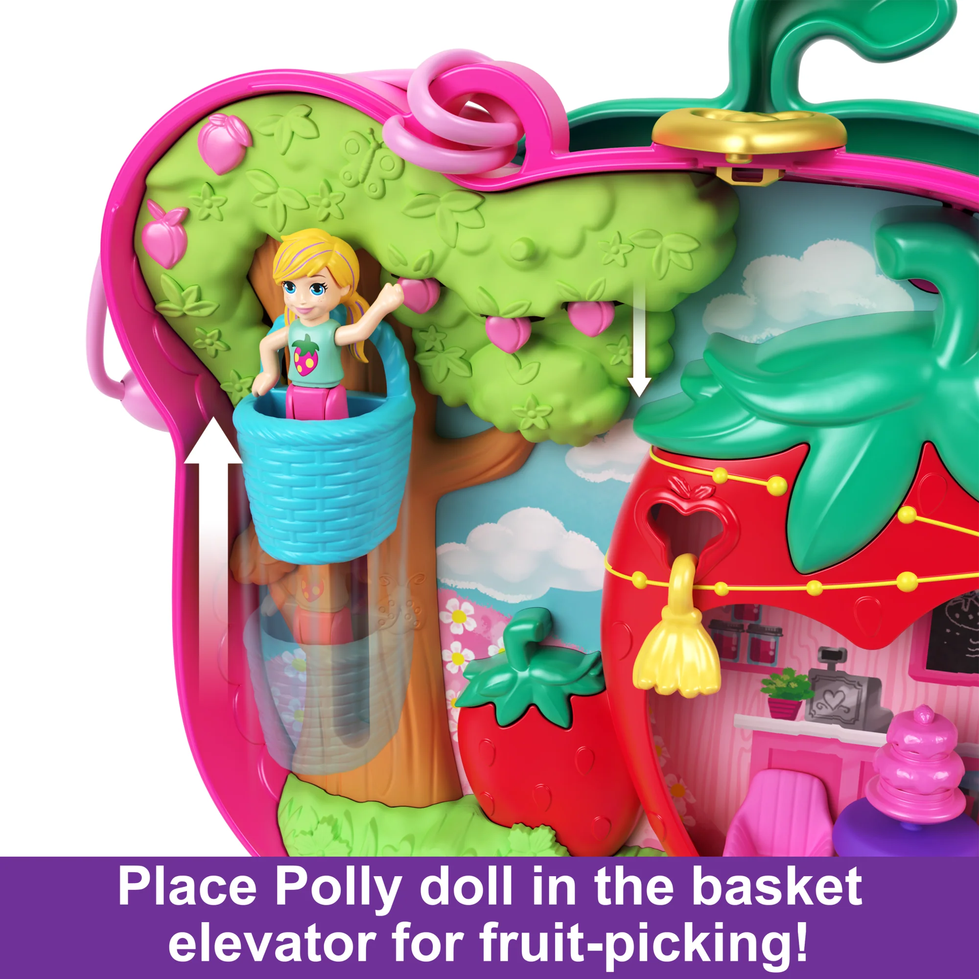 Polly Pocket Dolls And Playset, Travel Toys, Straw-Beary Patch Compact - Image 4