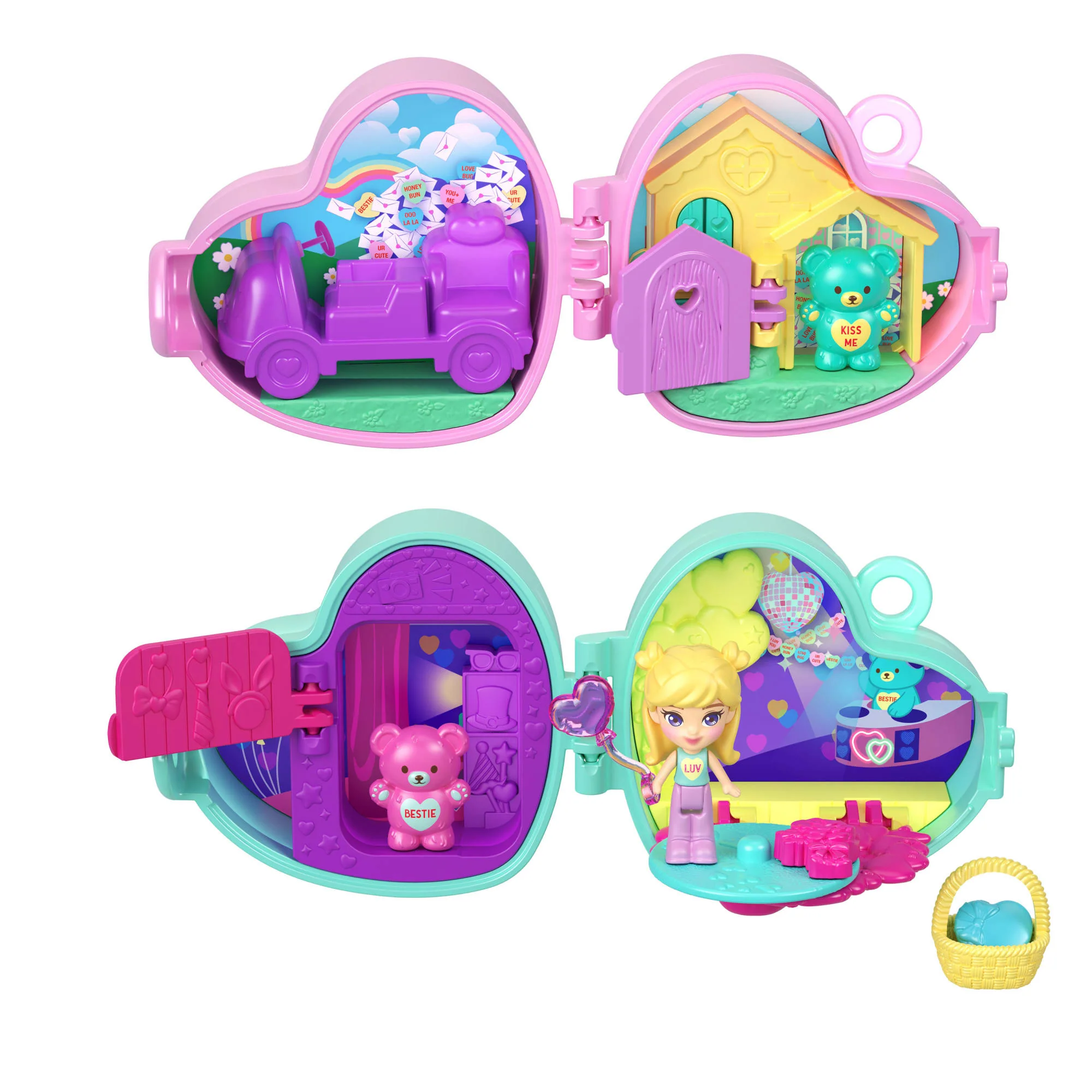 Polly Pocket X Sweethearts Doll & 2 Playsets With 7 Accessories, Compact Travel Toy With Keychain Clip - Image 2