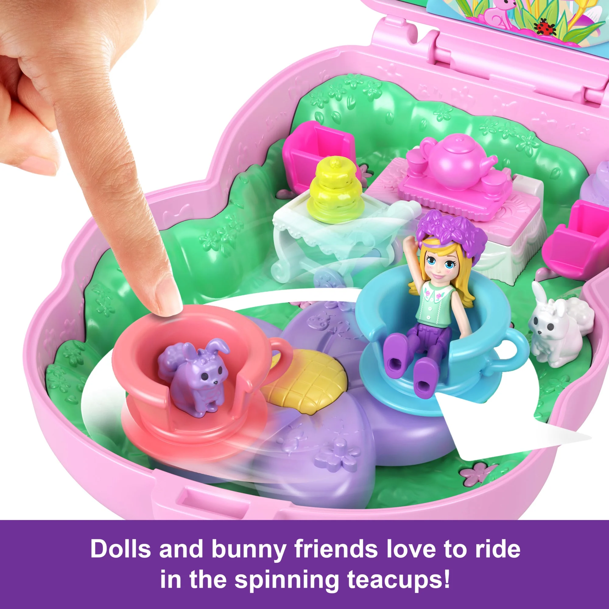 Polly Pocket Tea Party Bunny Compact Playset With 1 Micro Doll And Pet Bunnies, Travel Toy With Styling Accessories - Image 4