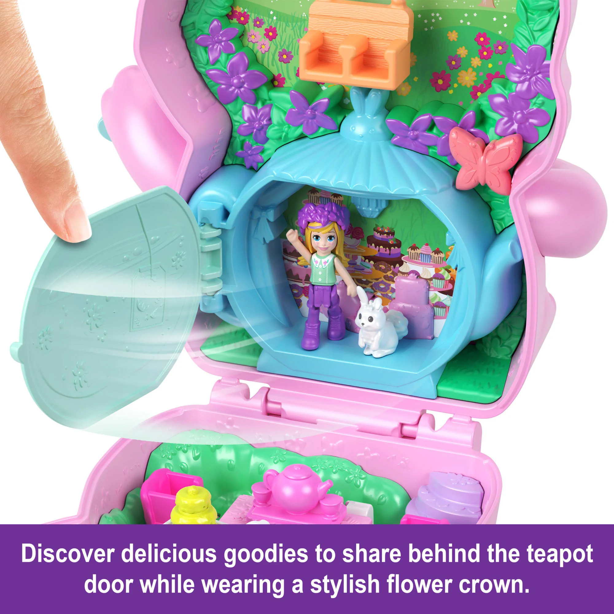 Polly Pocket Tea Party Bunny Compact Playset With 1 Micro Doll And Pet Bunnies, Travel Toy With Styling Accessories - Image 5