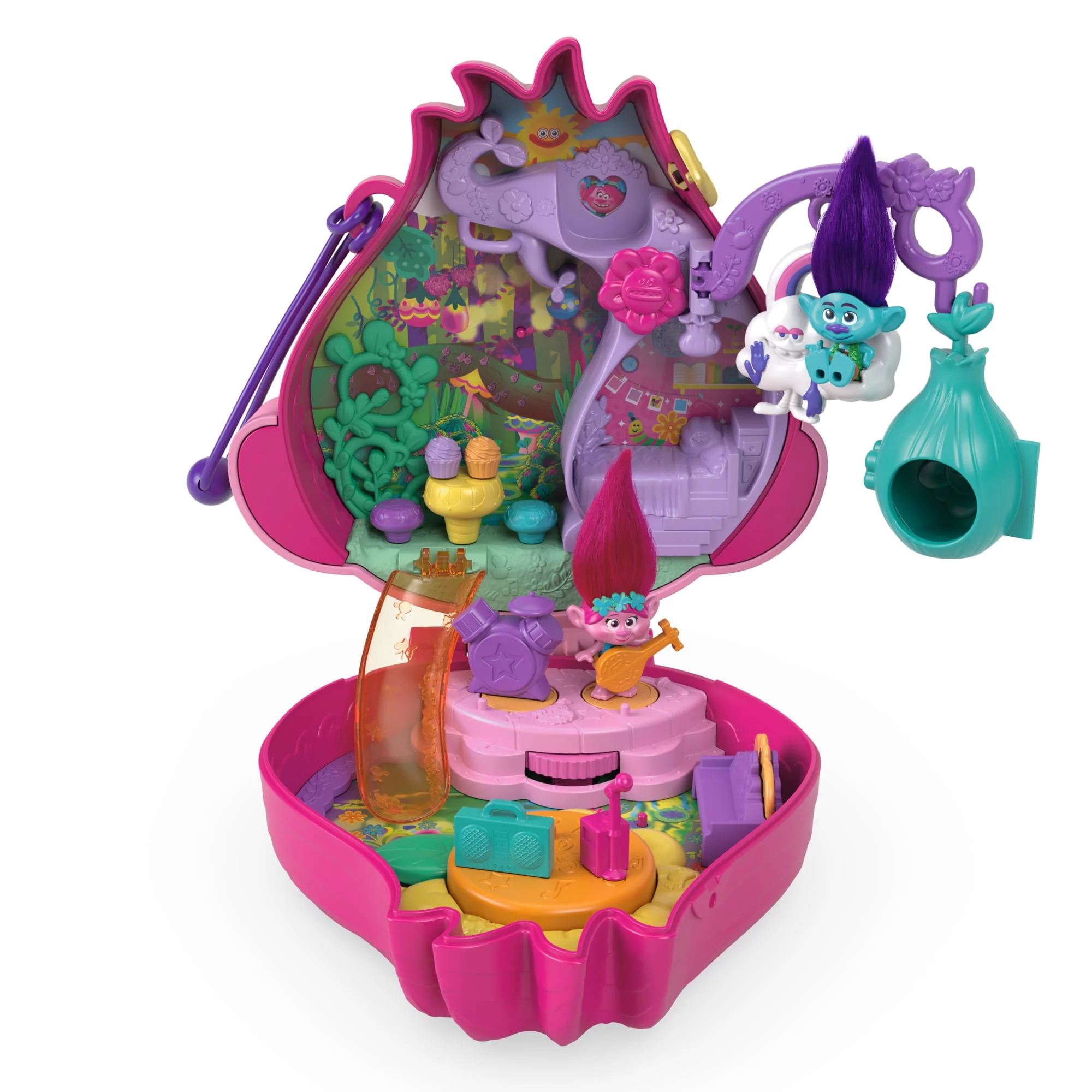 Polly Pocket & Dreamworks Trolls Compact Playset With Poppy & Branch Dolls & 13 Accessories - Image 2