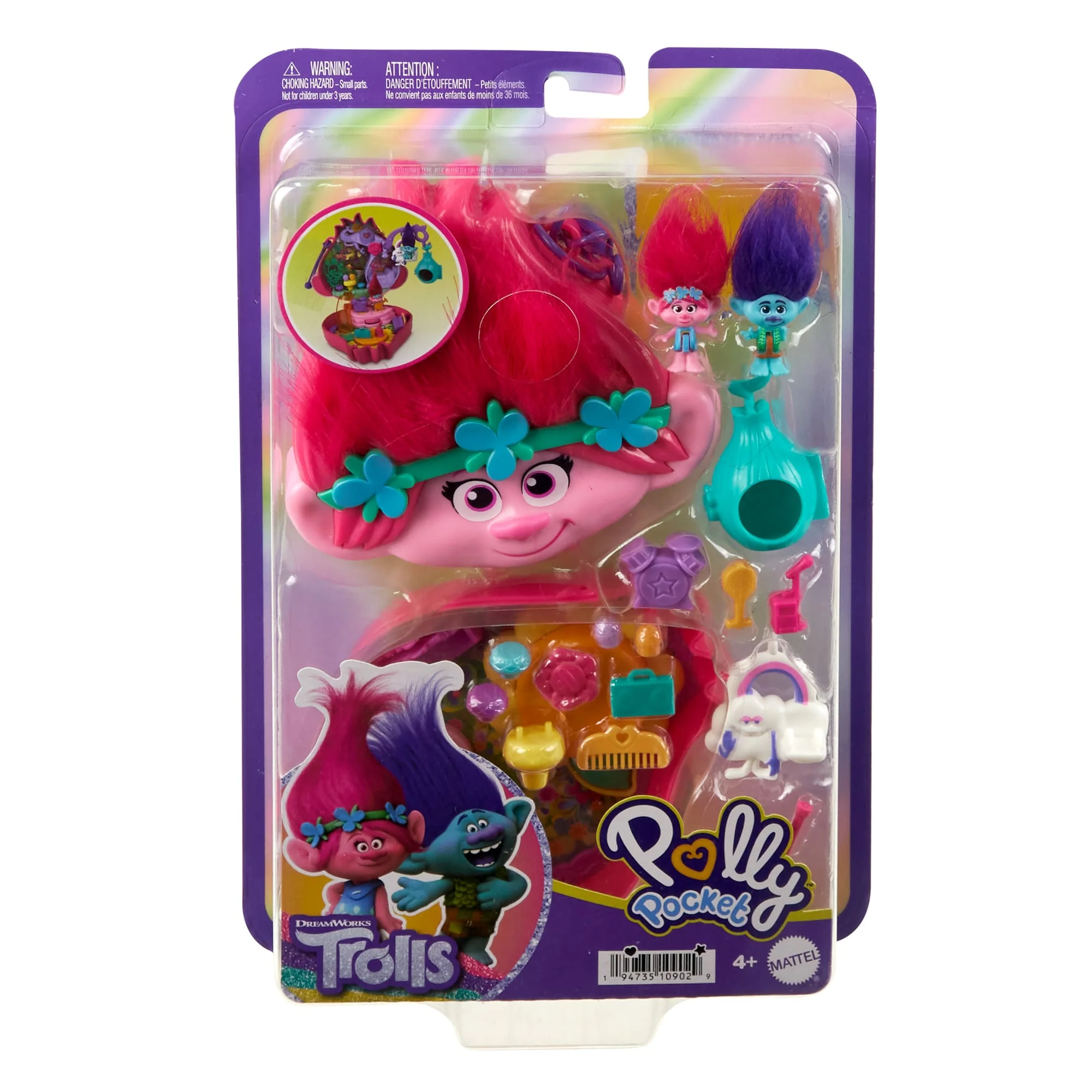 Polly Pocket & Dreamworks Trolls Compact Playset With Poppy & Branch Dolls & 13 Accessories - Image 6
