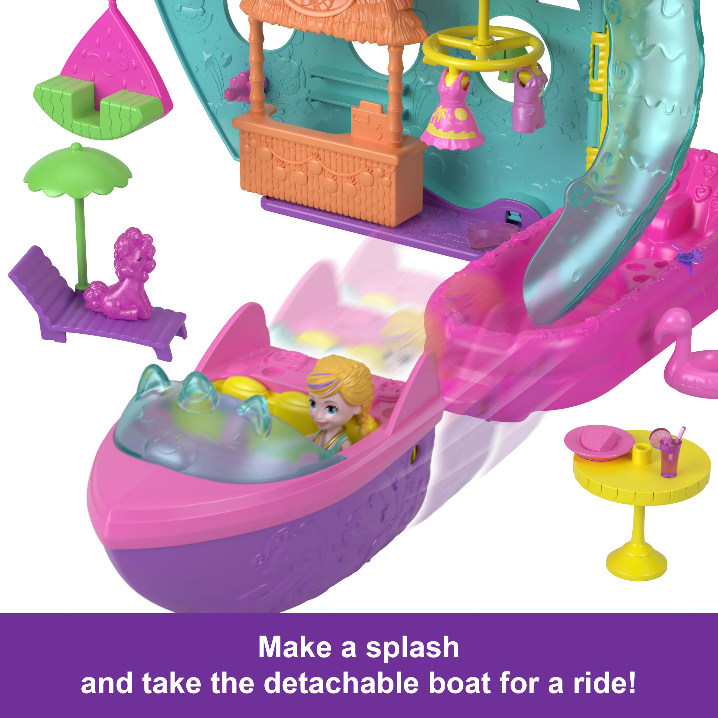 Polly Pocket Unicorn Dream Cruise Playset, Portable Boat With 1 Doll, Water Play And Color Change Accessories, 23 Total Pieces - Image 4