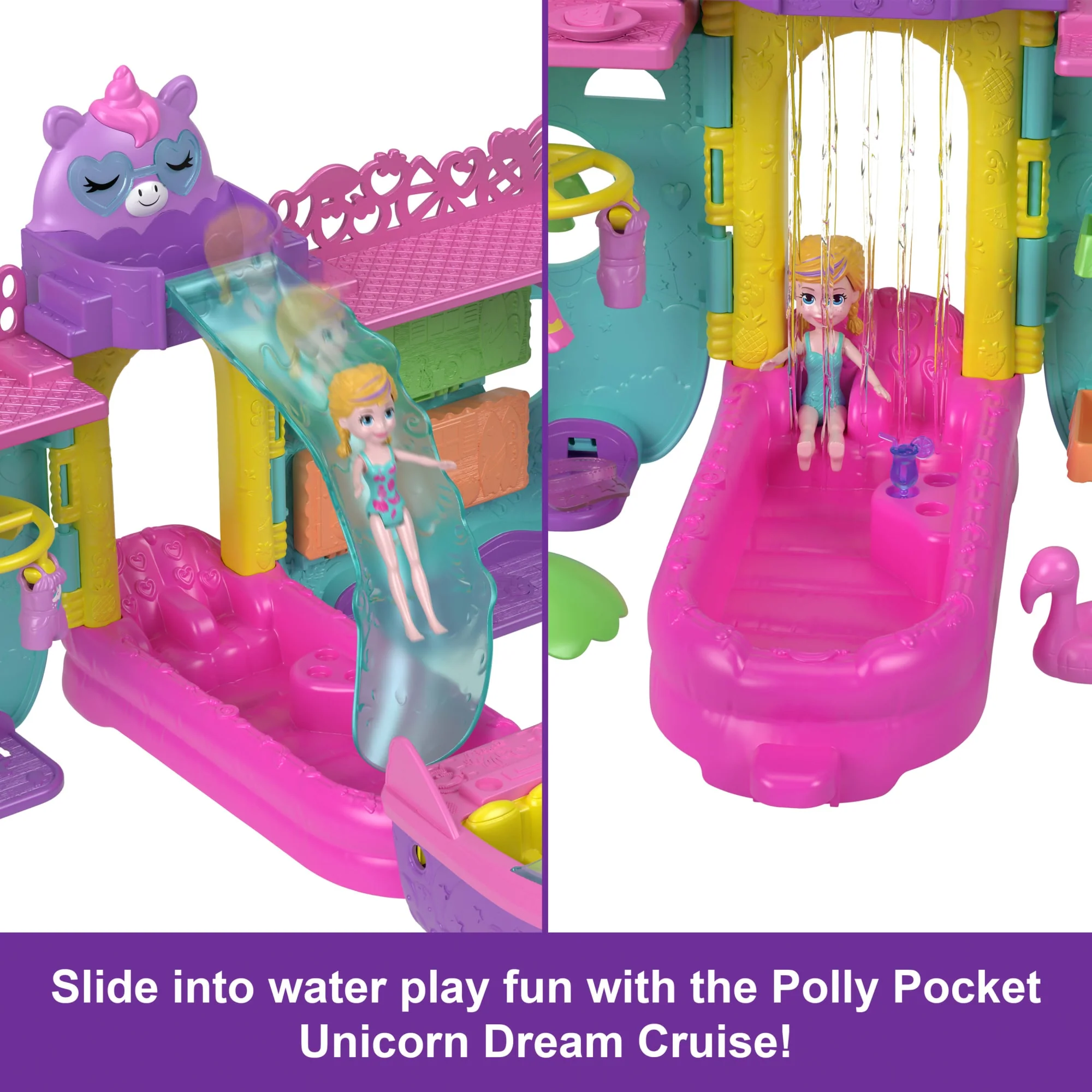 Polly Pocket Unicorn Dream Cruise Playset, Portable Boat With 1 Doll, Water Play And Color Change Accessories, 23 Total Pieces - Image 3