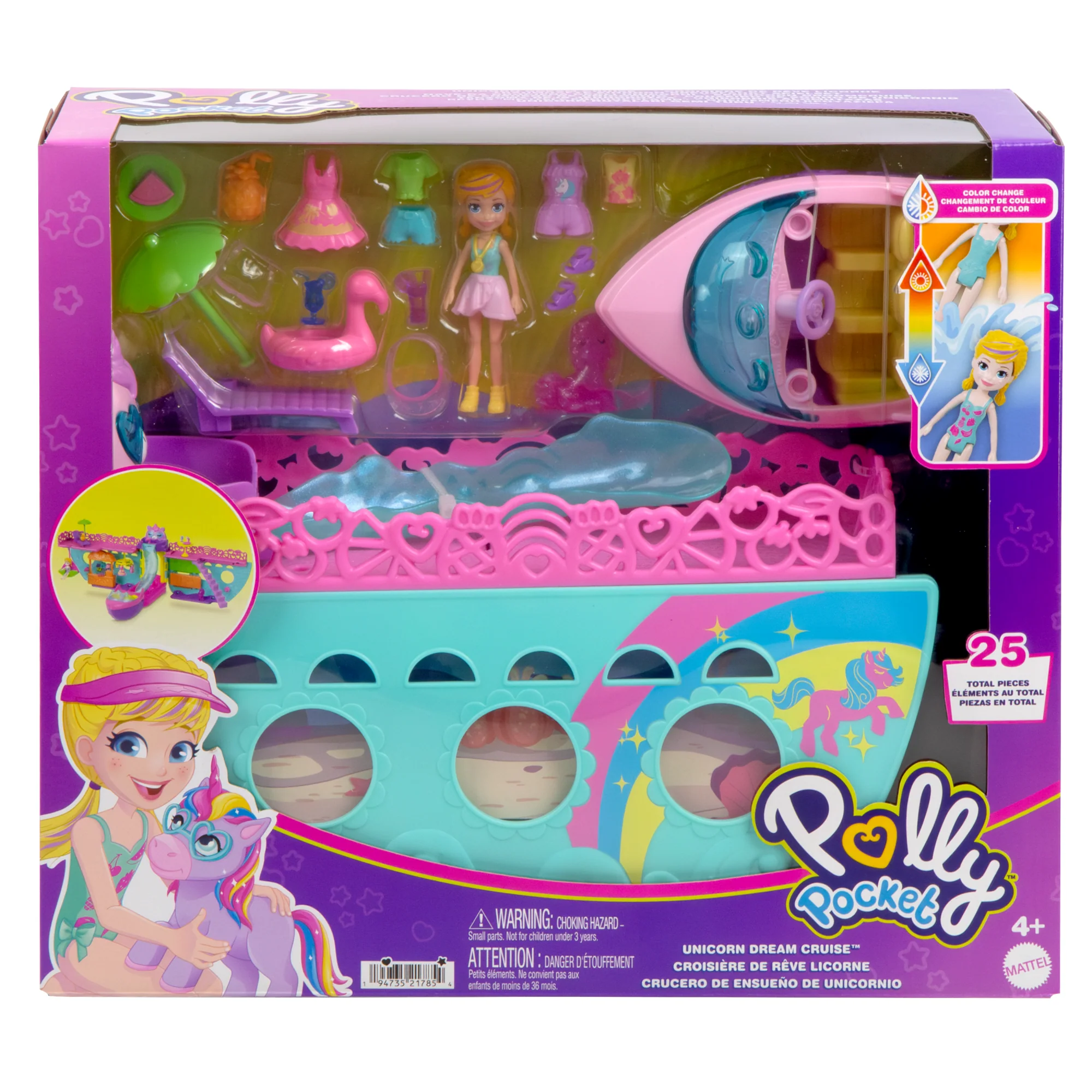 Polly Pocket Unicorn Dream Cruise Playset, Portable Boat With 1 Doll, Water Play And Color Change Accessories, 23 Total Pieces - Image 6