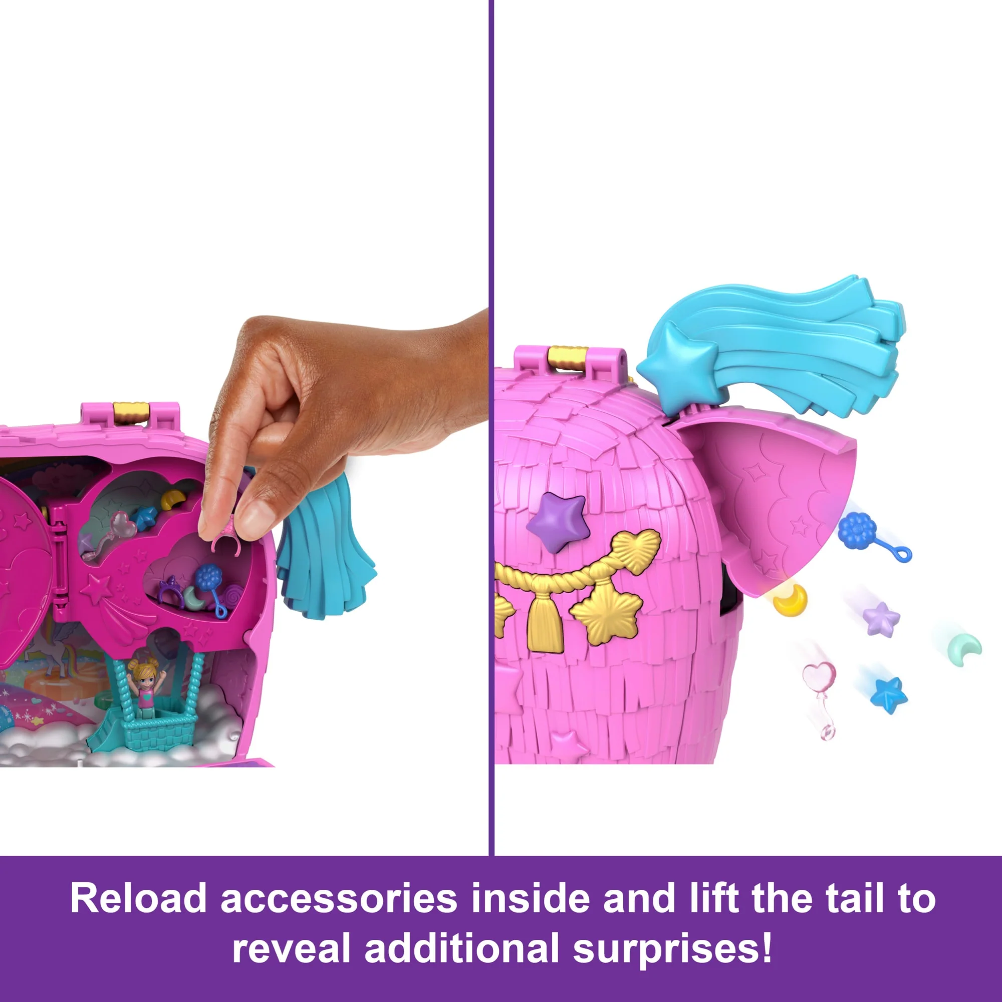 Polly Pocket Unicorn Partyland Playset With 2 Micro Dolls, Pets & 25+ Surprise Accessories, Birthday Celebration With Hot AIr Balloon Ride - Image 5