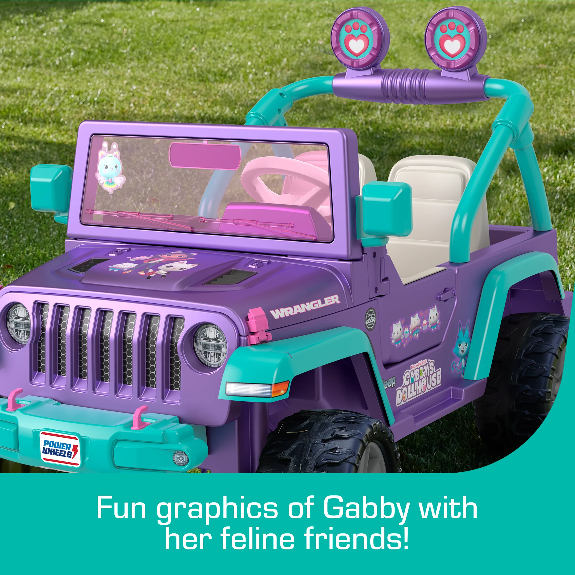 Power Wheels Gabby's Dollhouse Jeep Wrangler Battery-Powered Ride-On Toy Vehicle With Sounds - Image 3
