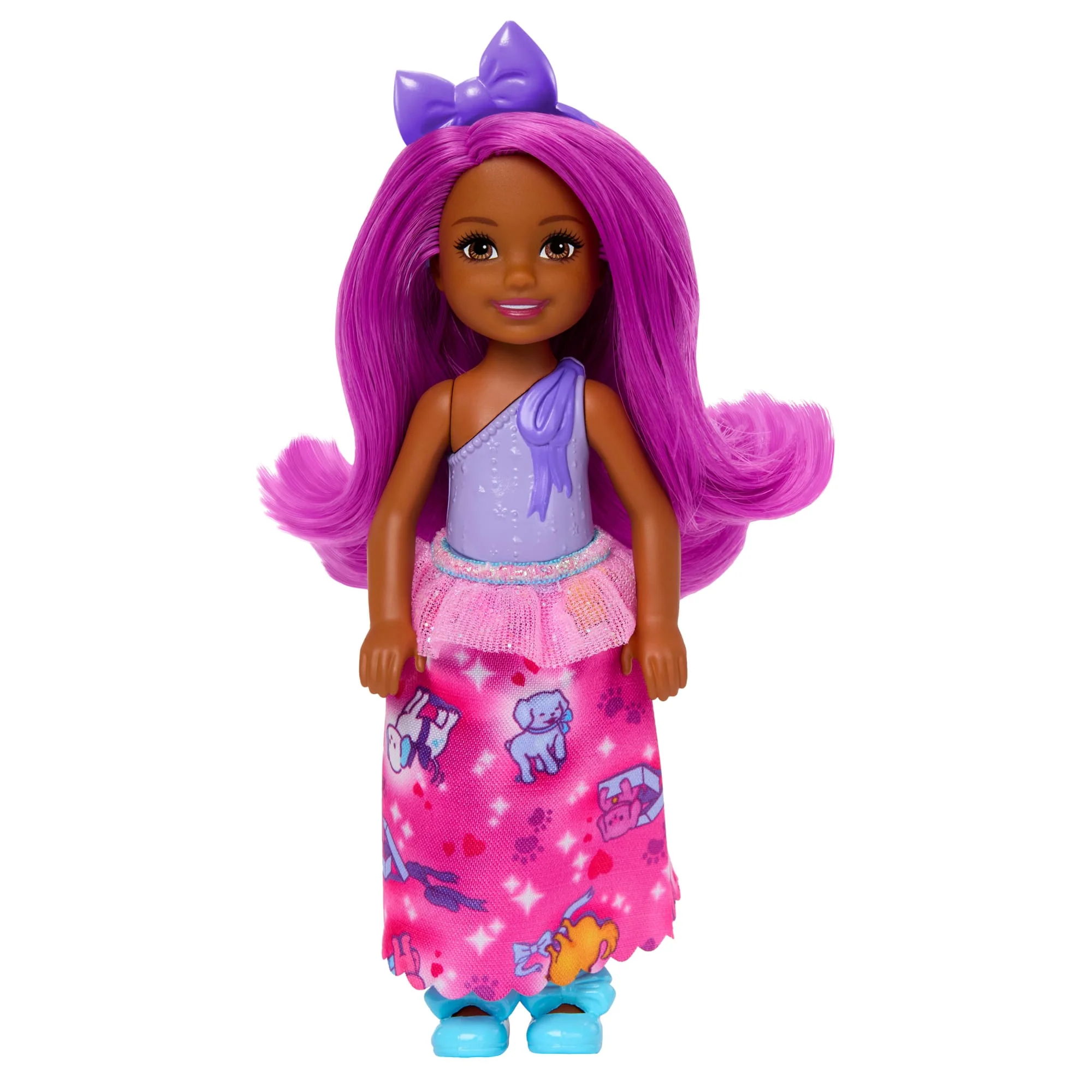 Royal Chelsea Barbie Doll With Pink Hair, Colorful Printed Skirt - Image 3