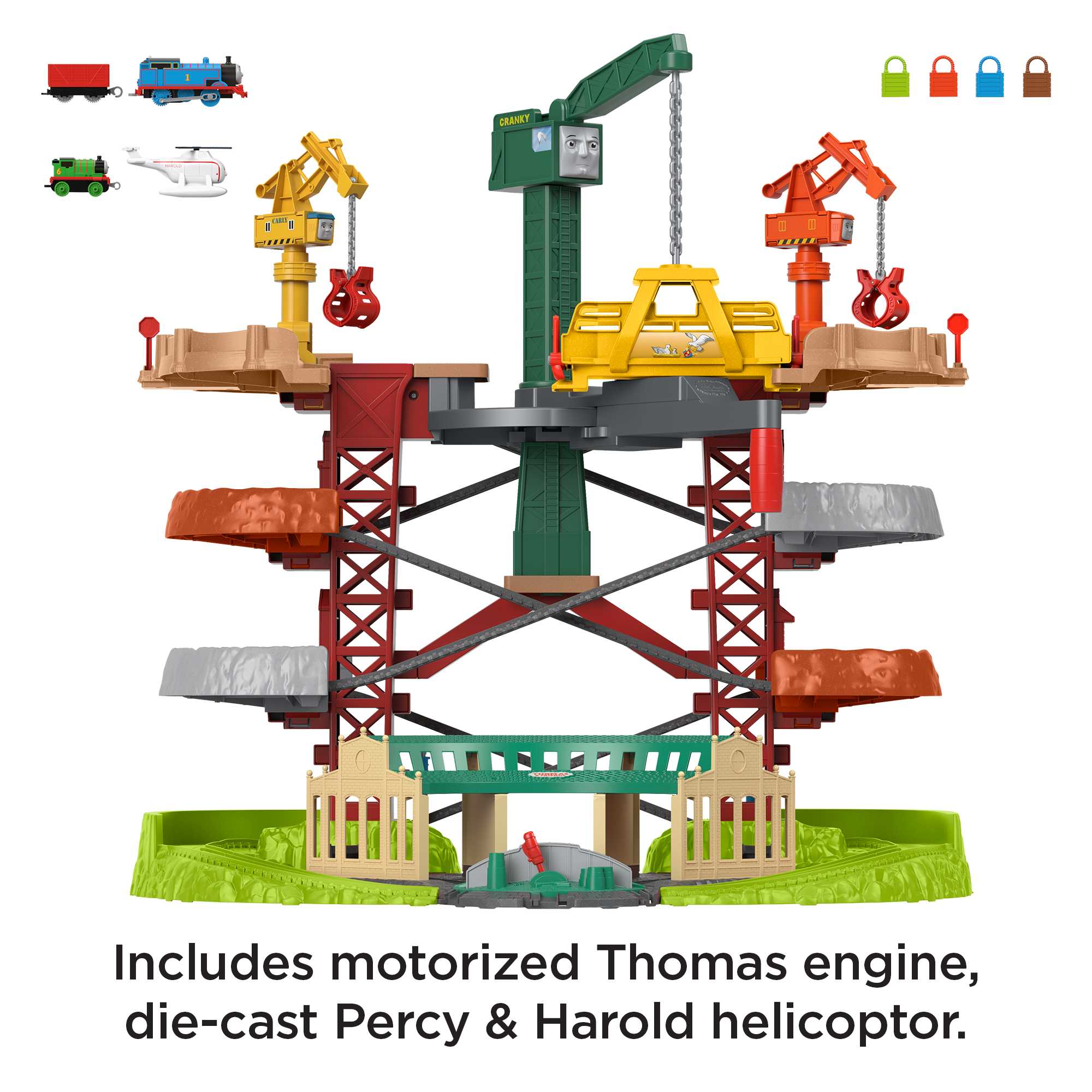 Thomas And Friends Multi-Level Train Set With Spinning Turntable, Trains & Cranes Super Tower - Image 4