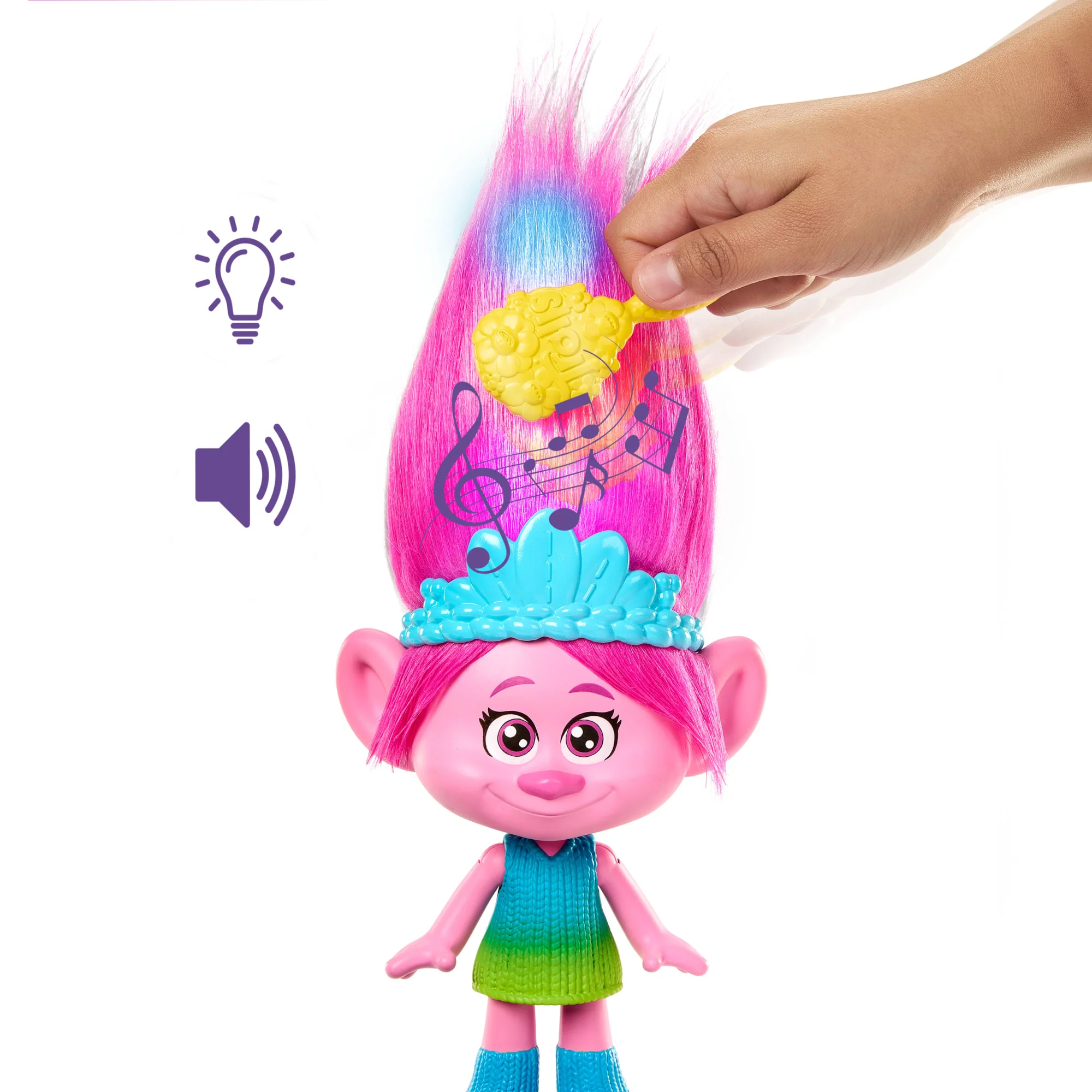 Dreamworks Trolls Band Together Rainbow Hairtunes Poppy Doll, Light & Sound, Toys inspired By The Movie - Image 5