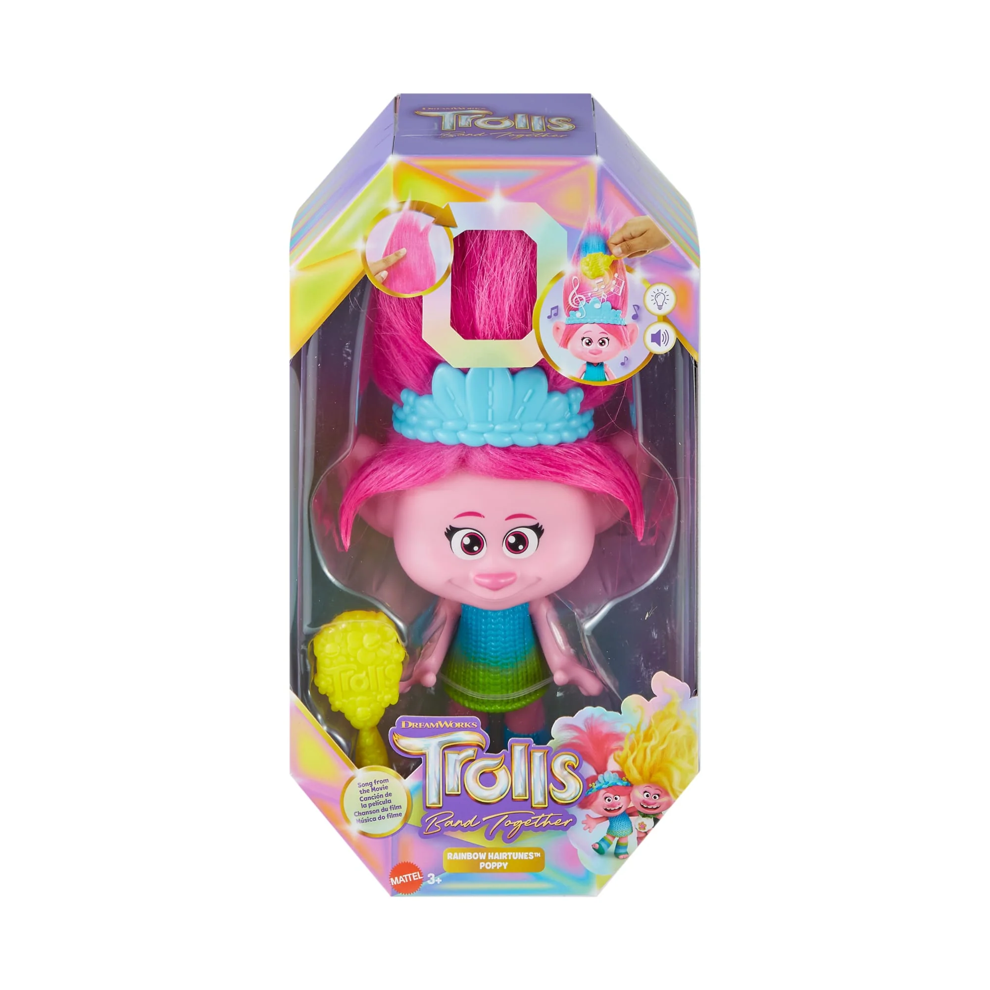 Dreamworks Trolls Band Together Rainbow Hairtunes Poppy Doll, Light & Sound, Toys inspired By The Movie - Image 6